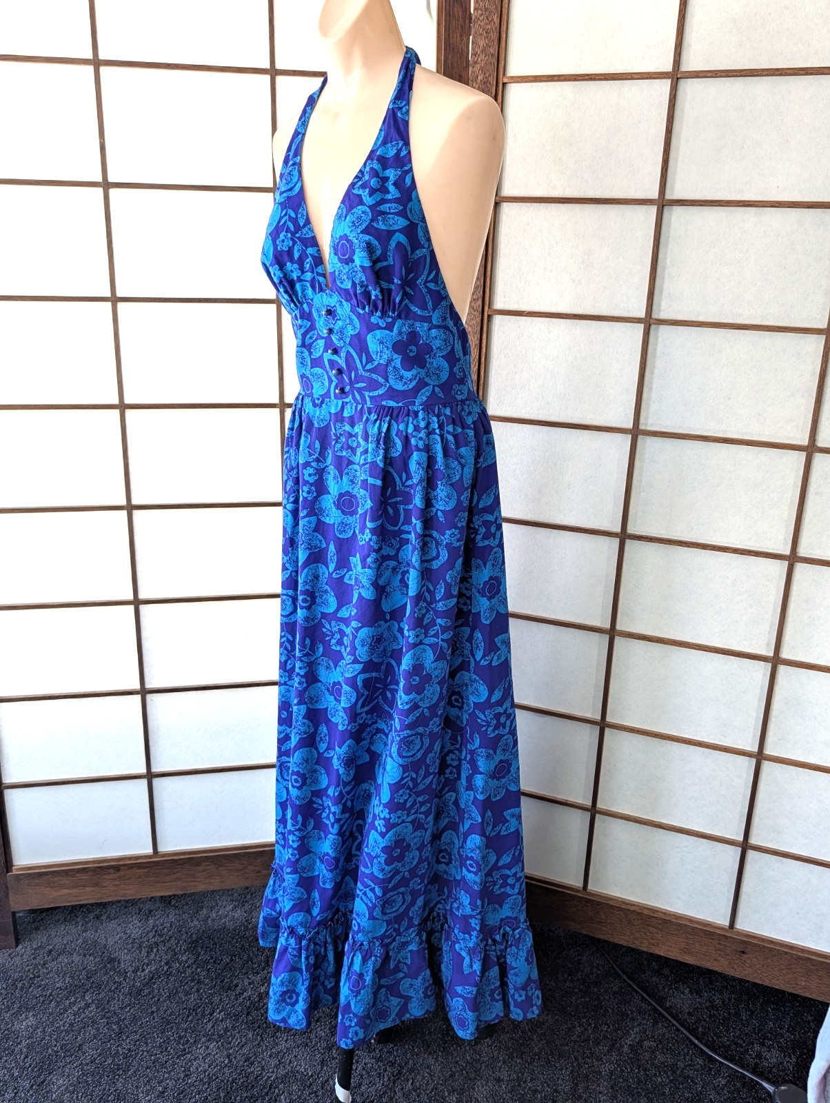 Vintage Beach Party ’60S ’70S Halter Maxi Dress S/M Hawaiian Print