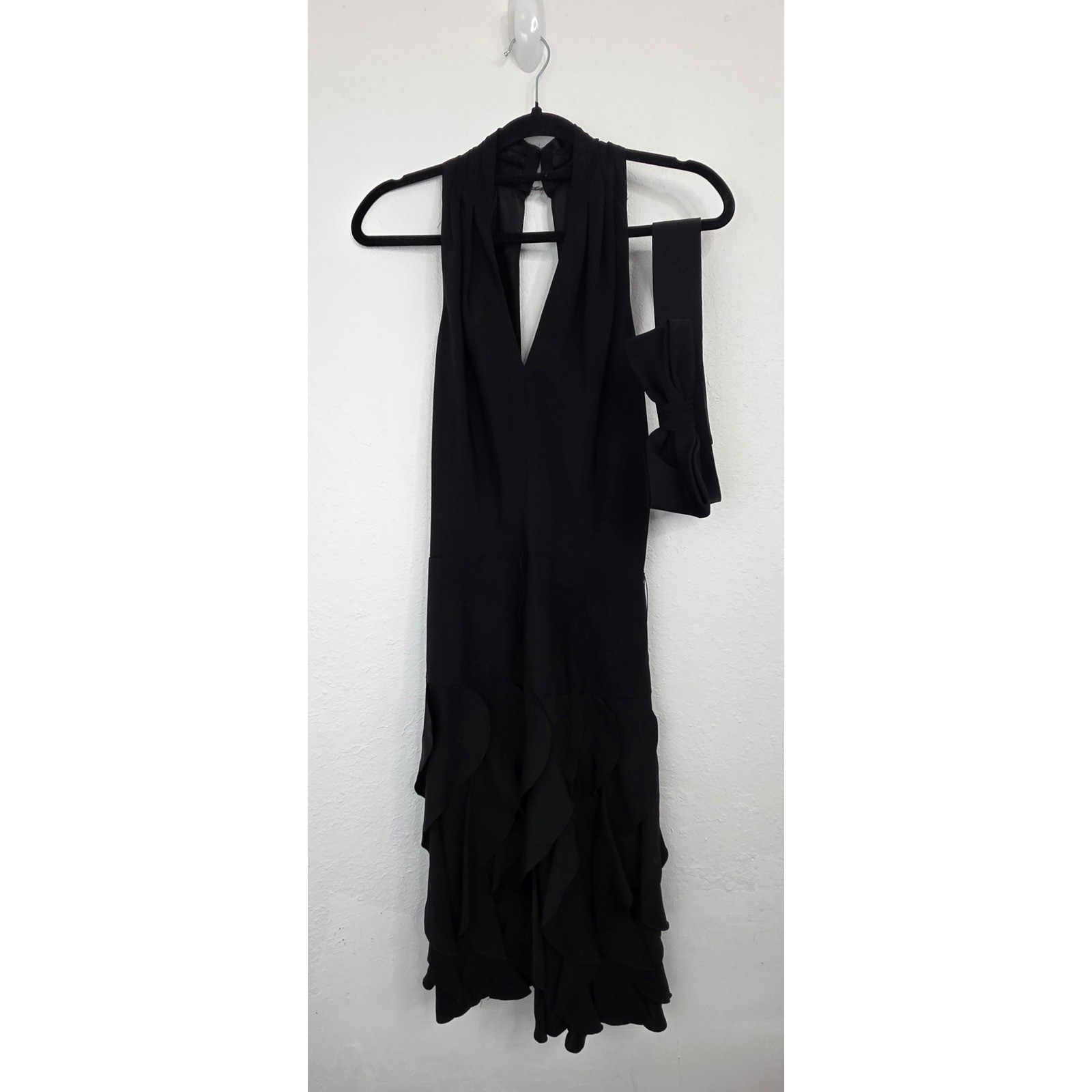 Night Way Dress Women 10 Black Halter Ruffle Hem Cocktail Gown Excellent