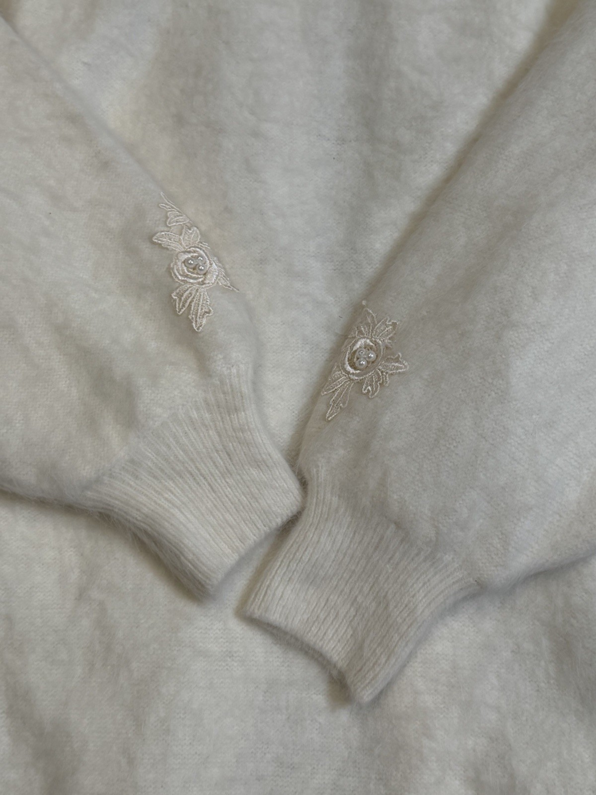 CARINA Vintage 80’s Angora Rabbit Coat Floral Beaded Cardigan Large Soft Cottage