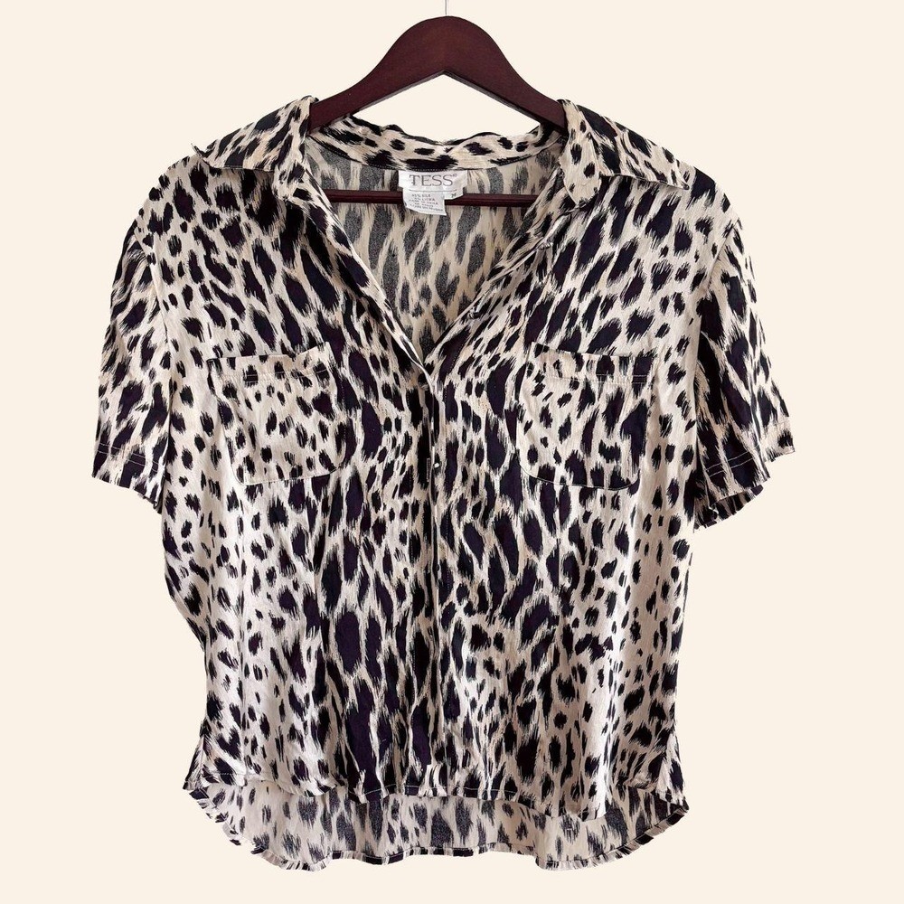 Vintage Tess Silk Leopard Button Up