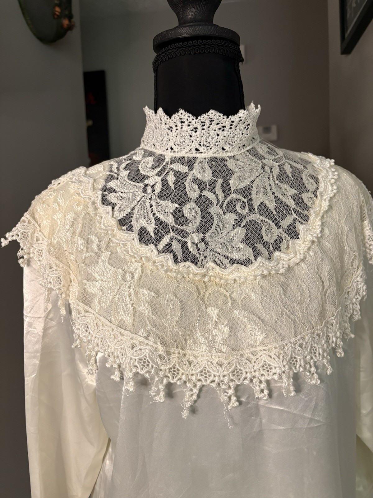Vintage Satin 80s Worthington Lace Bibbed Blouse