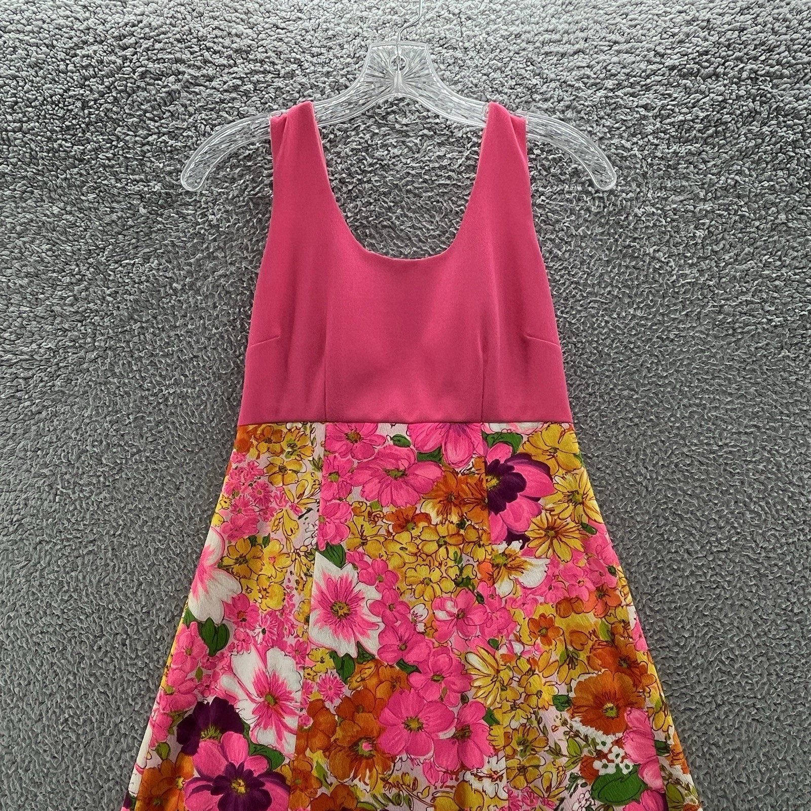 VTG 60s 70s Flower Power Dress XS Pink Colorful Floral Seamstress Made Maxi