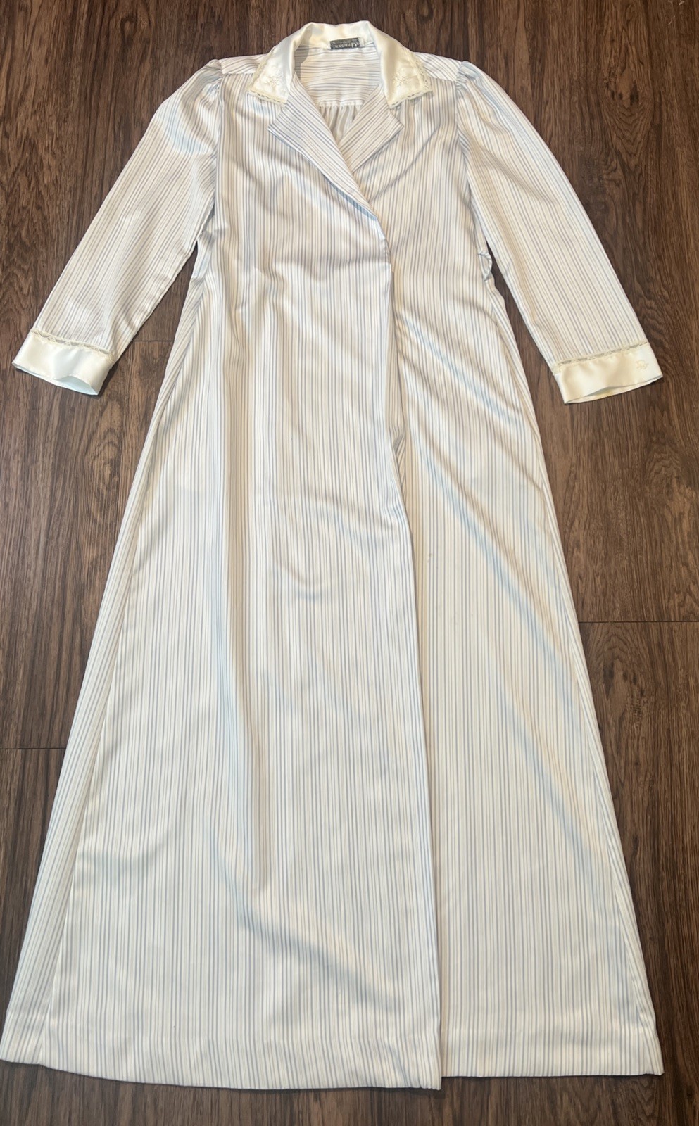 Christian Dior lingerie Long Robe Light Blue Pinstriped READ NOTES VINTAGE