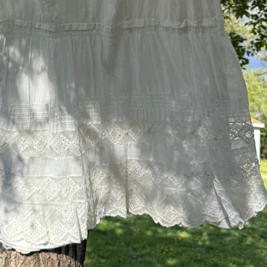 Antique Edwardian White Cotton Voile Petticoat Reticella Needle Lace 1880-1910