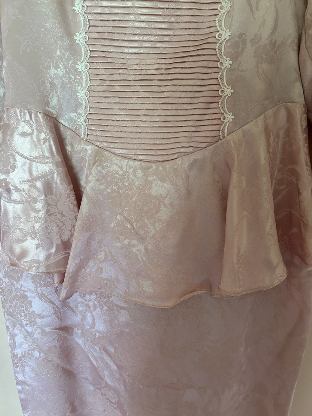 Scott McClintock pink cream brocade lace peplum bow midi dress bridal