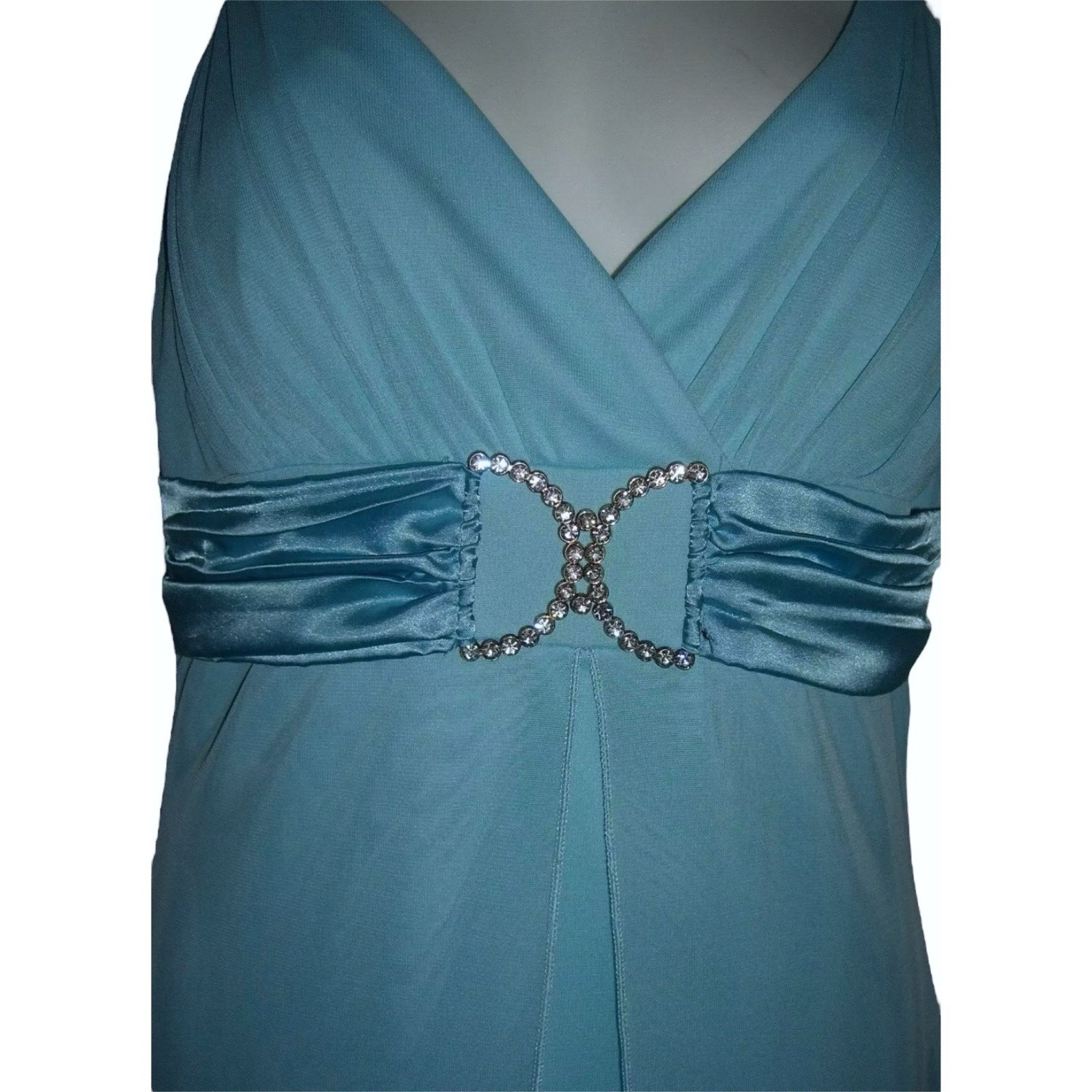 Taboo Dress Vintage 90s Aqua Mermaid Mermaidcore Bling y2k Rhinestone Satin Gown