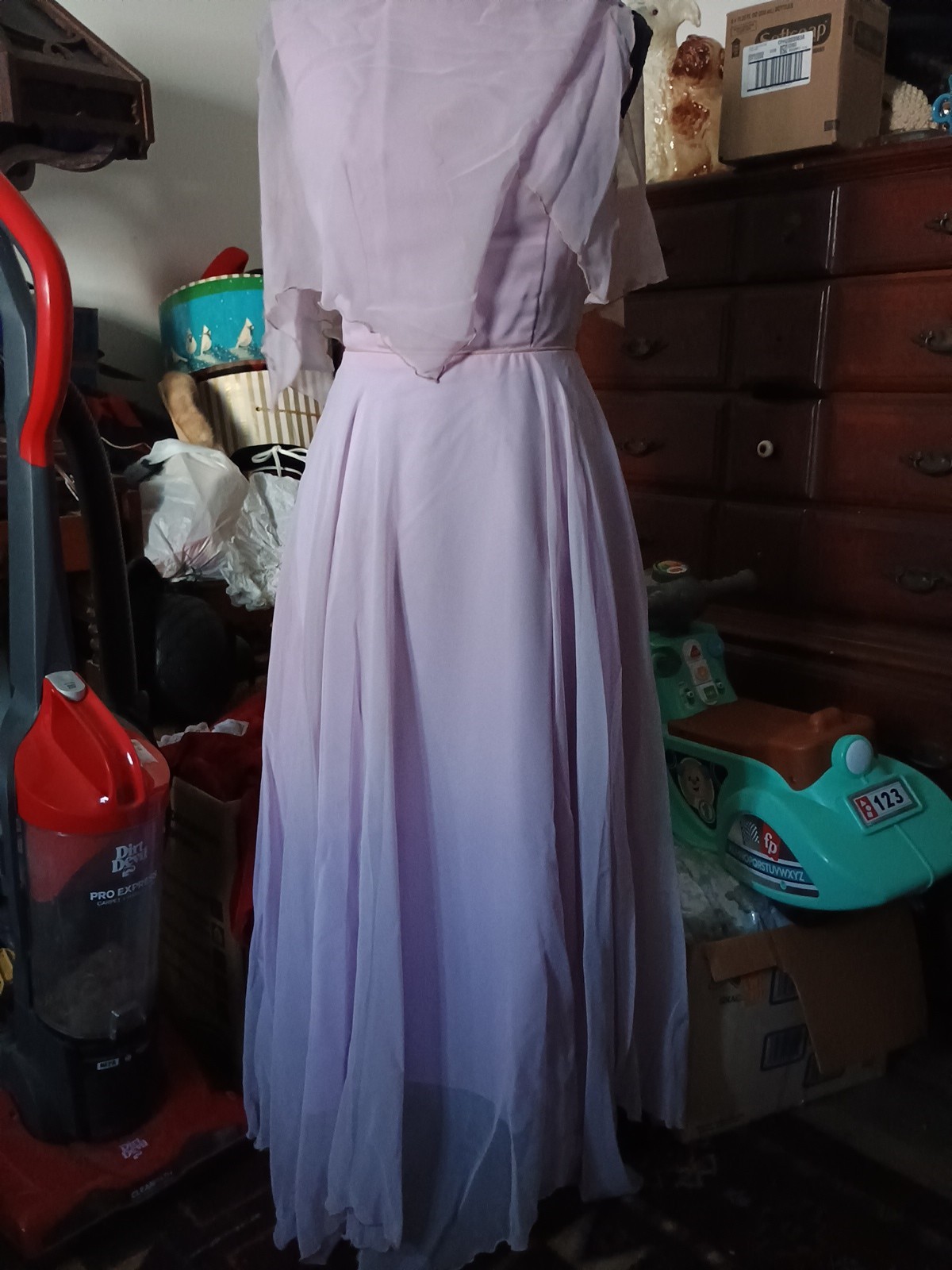 Vintage Handmade Chiffon Full Circle Overlay Skirt Pale Lavender Dress Sz S