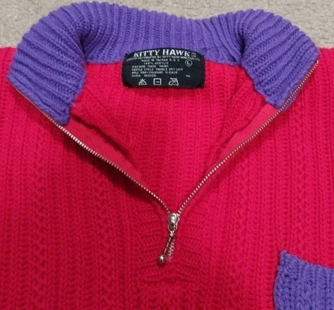 Kitty Hawk Vintage Colorful Sweater 80s 90s Front Zipper And Pocket Size Large