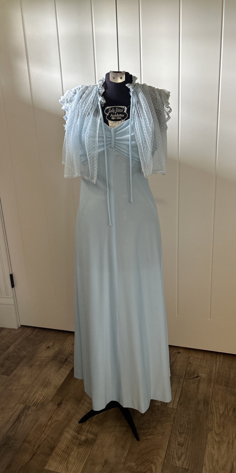 Vintage 1970’s Junior XS Blue Dress With Spaghetti Straps And Lace Jacket