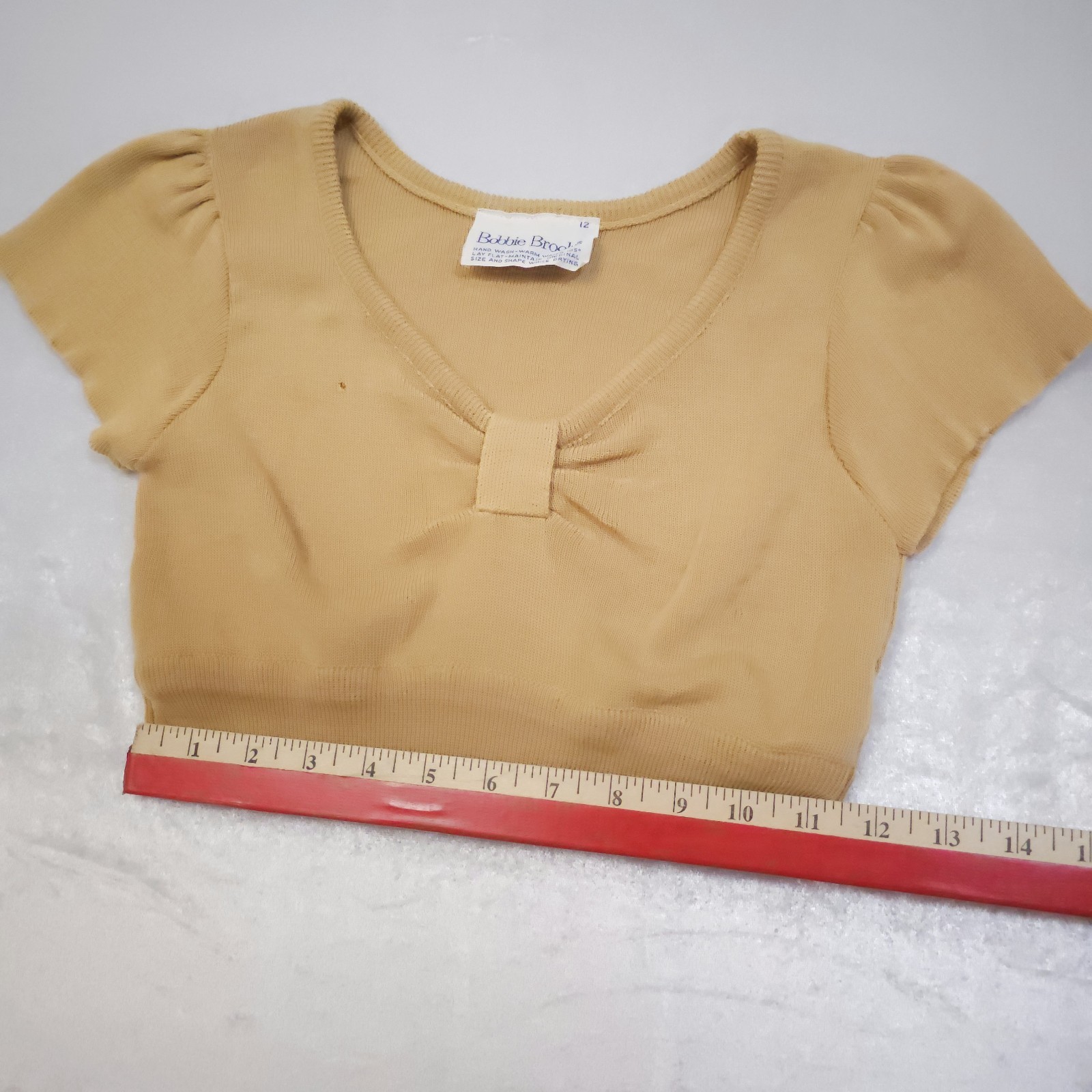 Vtg Bobbie Brooks 70s Knit Crop Top Distressed Festival Boho Sm Tan Beige As Is