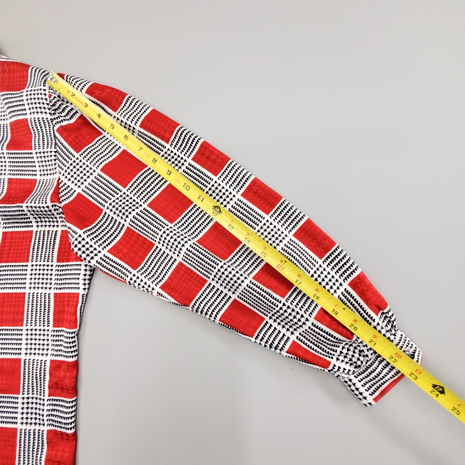 80s Koret Blouse Geometric Secretary Retro Bold Plaid Print Red Buttondown