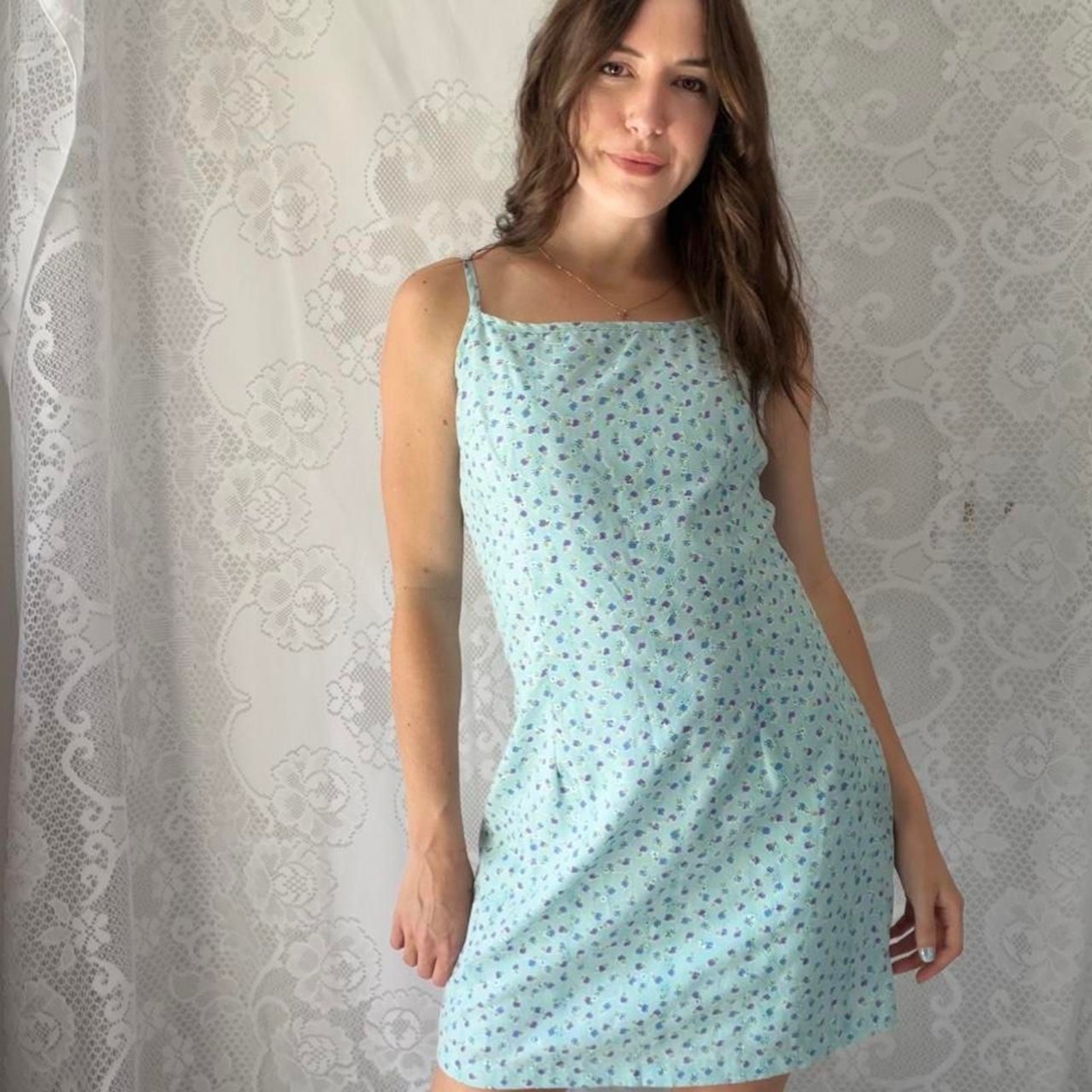 Y2K Secret Garden Blue Ditsy Floral Mini Slip Dress