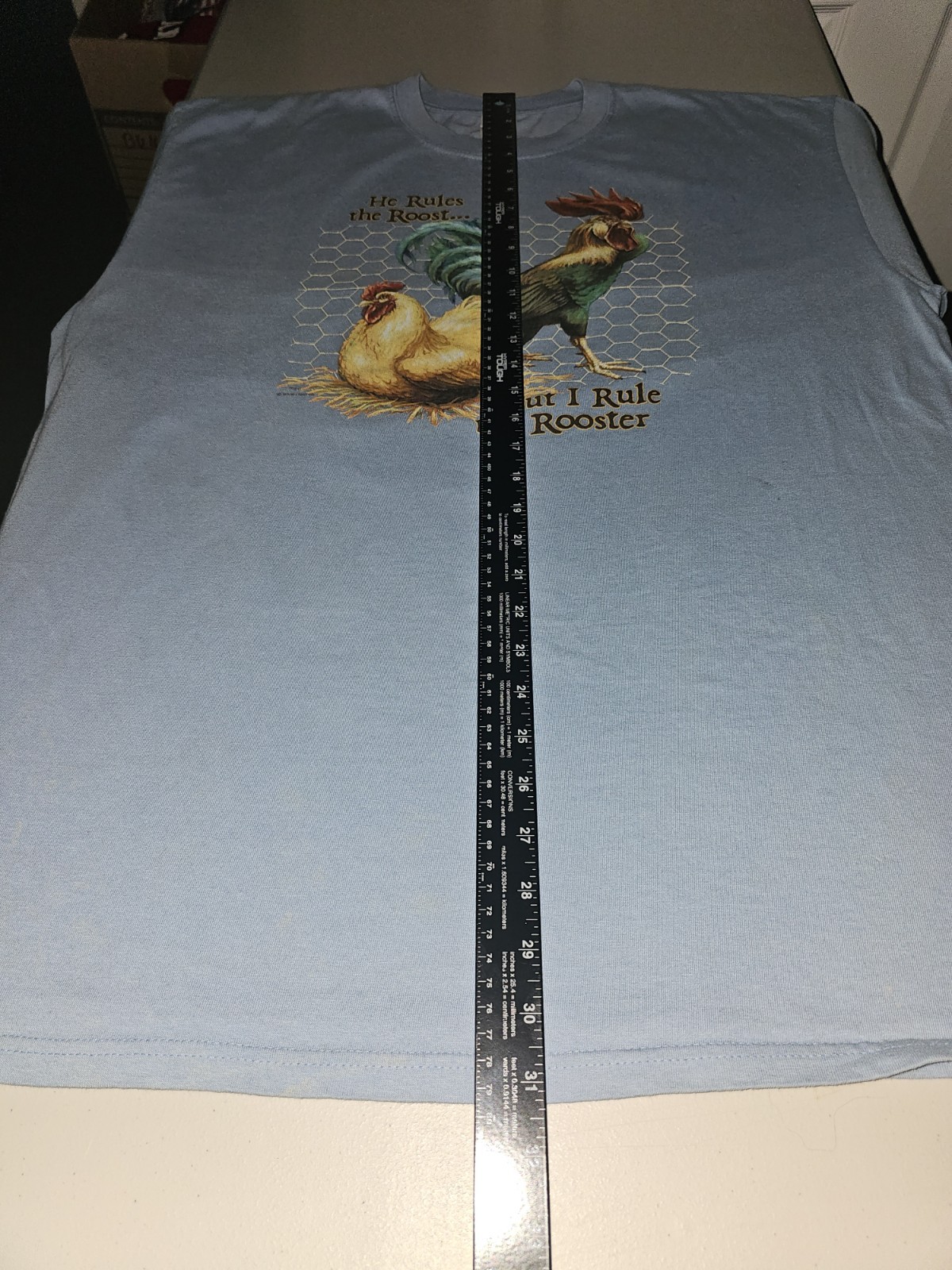 Vintage Rule The Rooster 2xl Xxl Womens Blue Graphic Logo Short Sleeve Tee