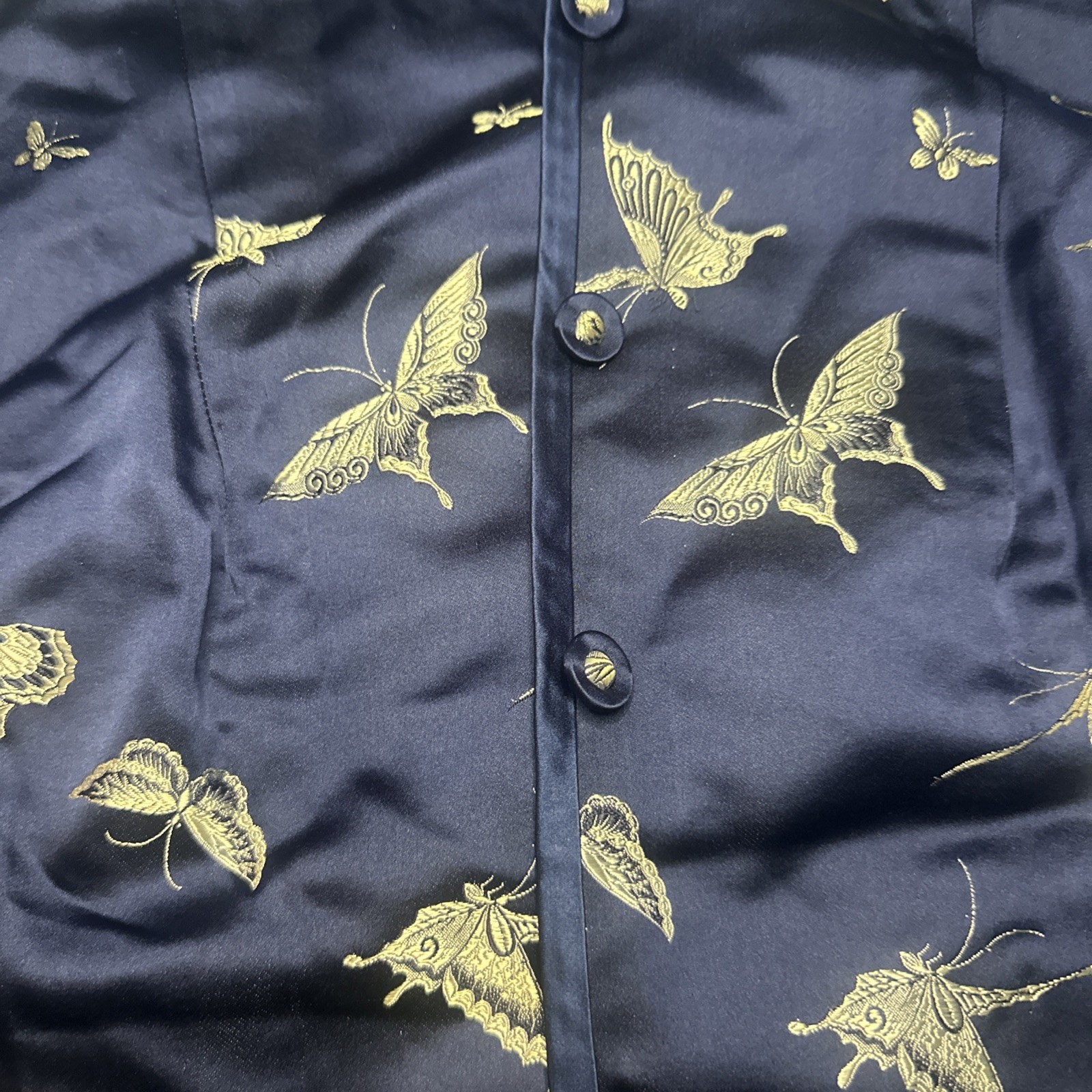 Ying Tai Ltd Vintage Women Jacket Silk Gold Butterfly Motif Hong Kong Boutique