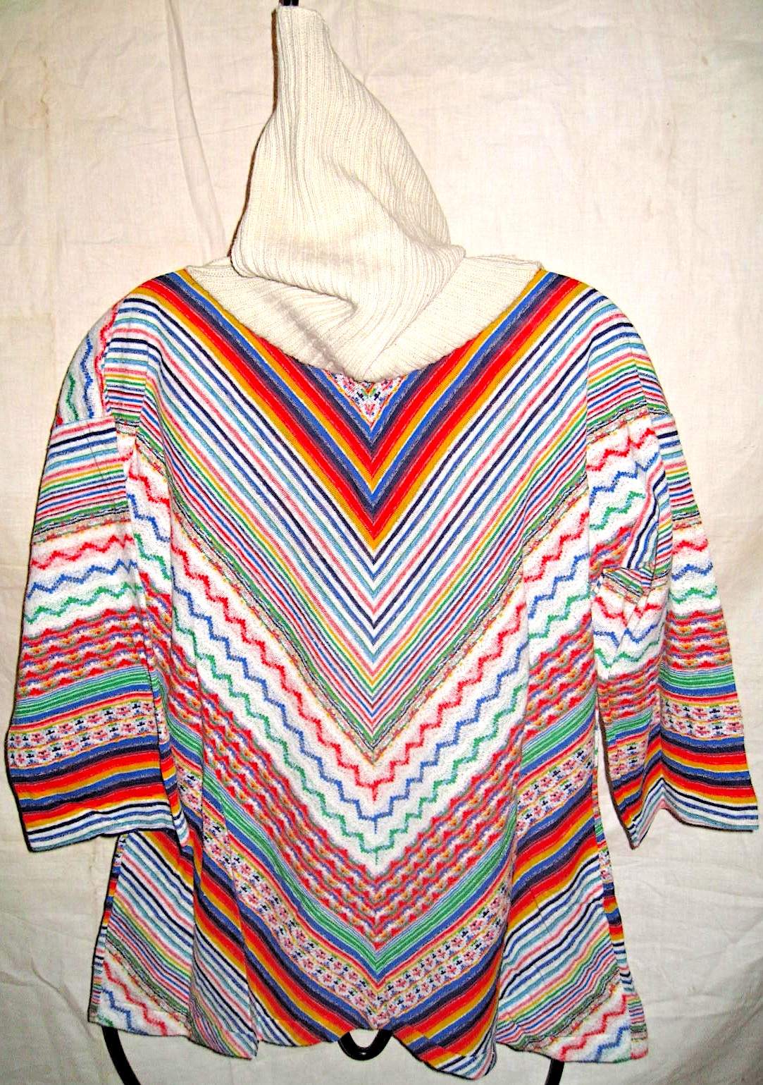 Miss Ingenue 1970s Knit Top Chevron Dashiki Cowl Funnel Neck Deadstock Womens