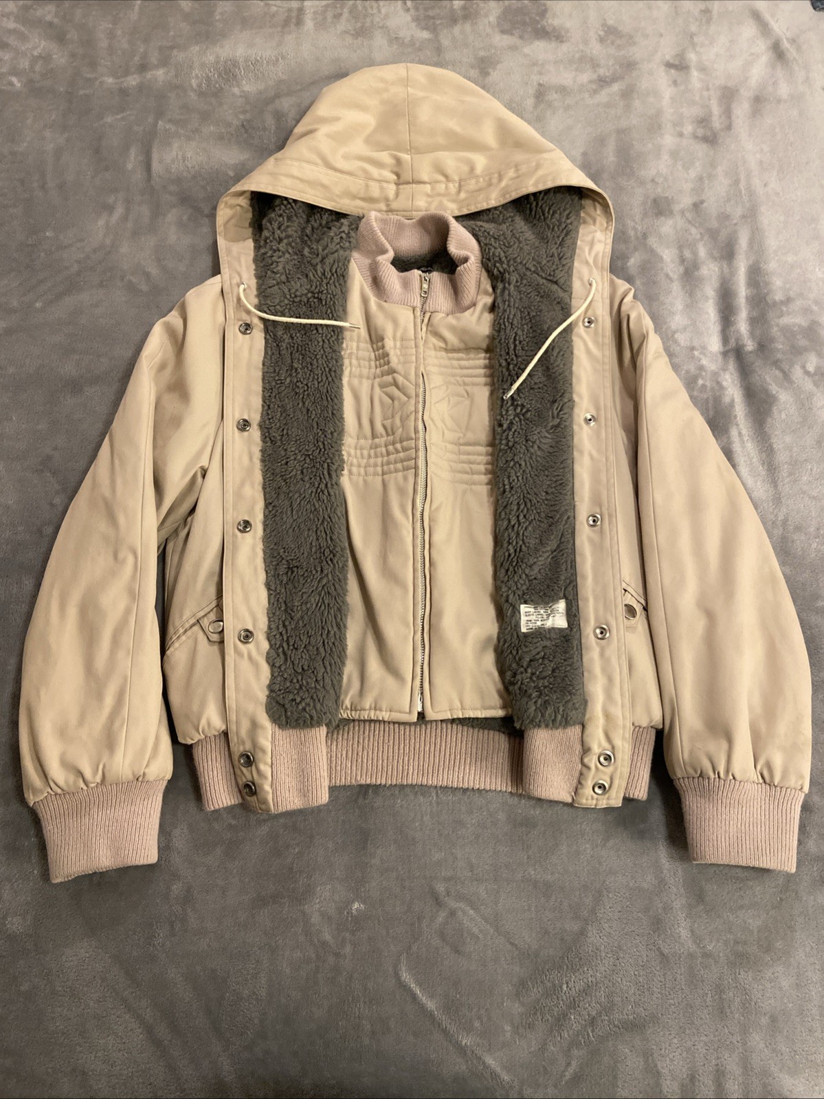 Vintage Retro Mod Maid Tan Grey Hooded Bomber Jacket Coat Women’s RN45533 RARE