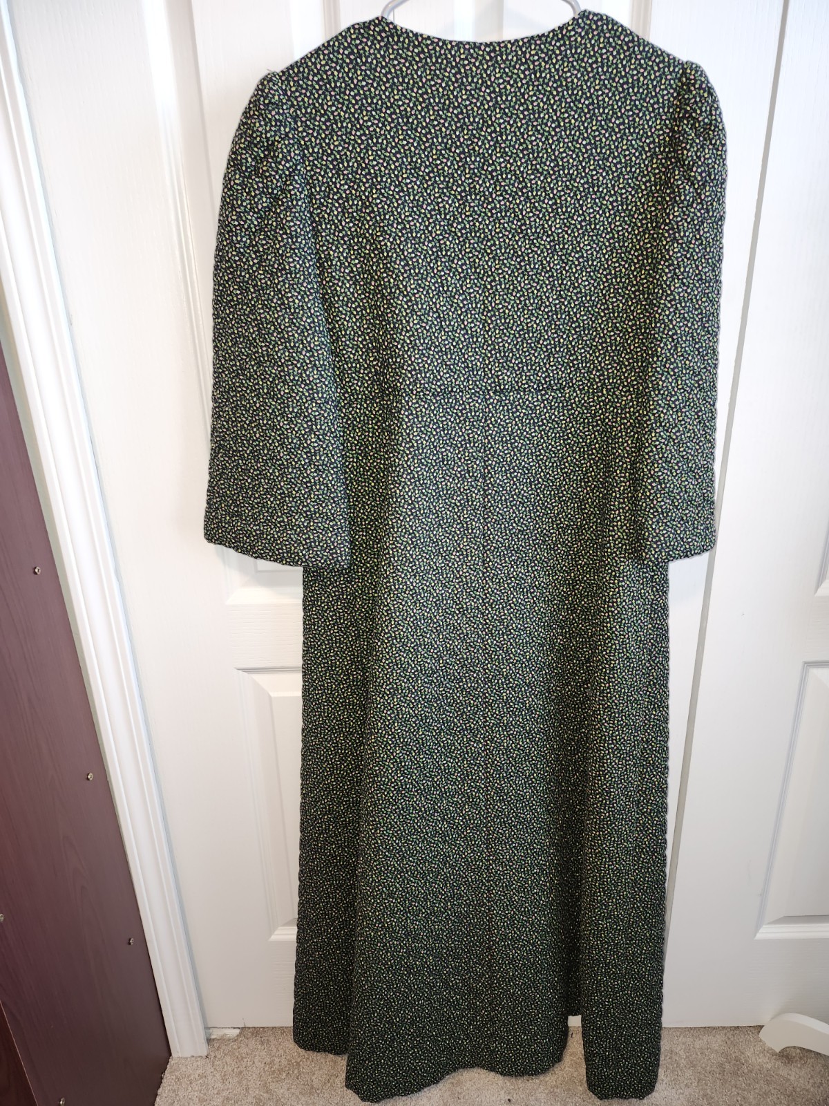 VINTAGE HAND/HOME MADE HOUSECOAT/ROBE QUILTED GRANNIE CORE/AMISH GREEN SZ. S/M