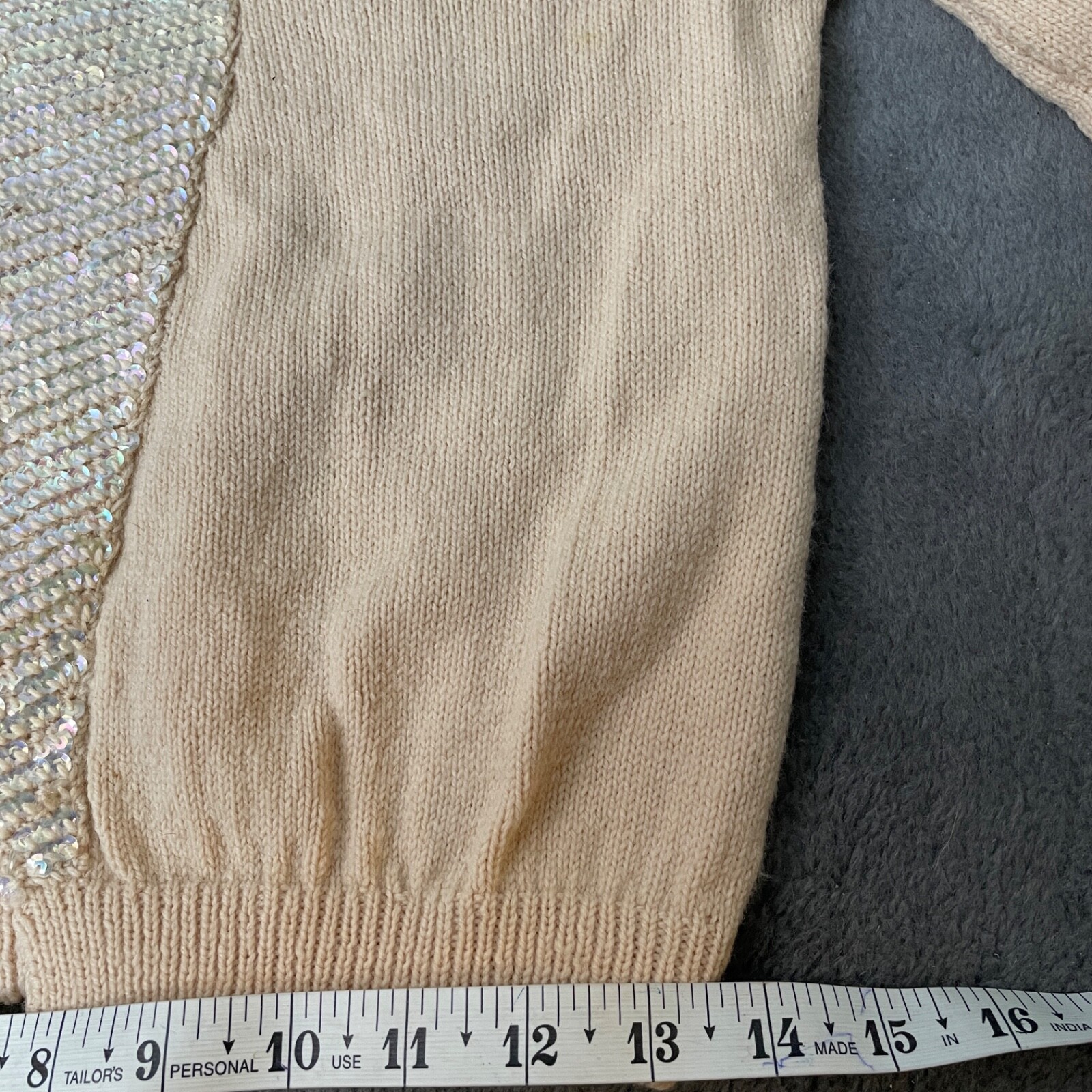 VTG Artisan Made Cardigan Sweater Womens S/M Beige Sequins Hand Knit