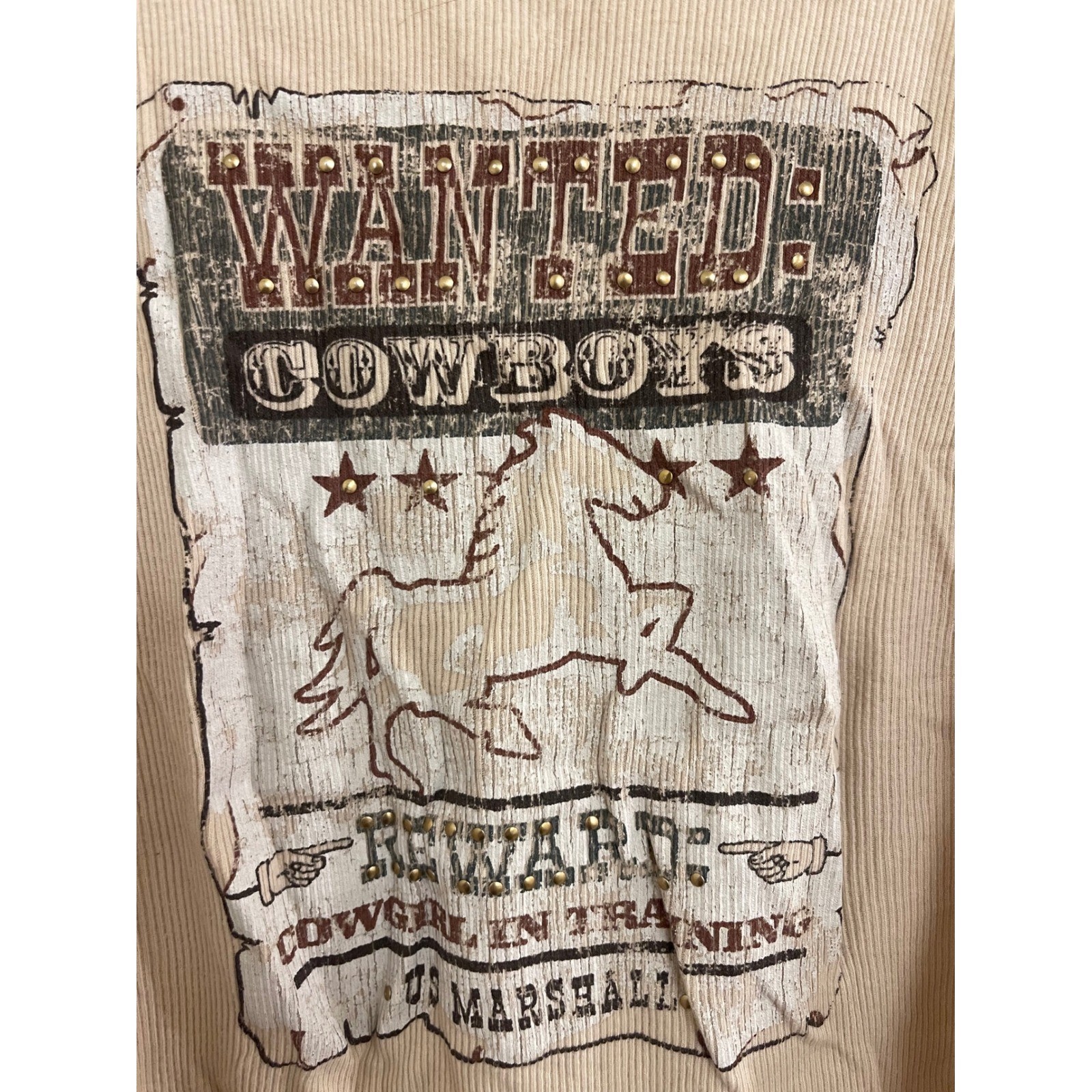 Vintage Y2K Cowgirl Beige Bedazzled Wanted Tank Top Festival Western