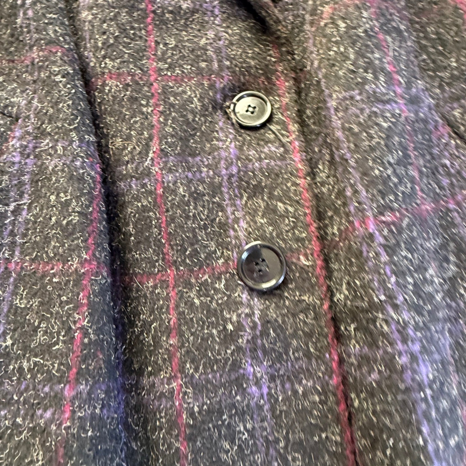 Vintage 80s Wool Plaid Blazer Coat NYC New York Girl Puff Shoulder Power Jacket