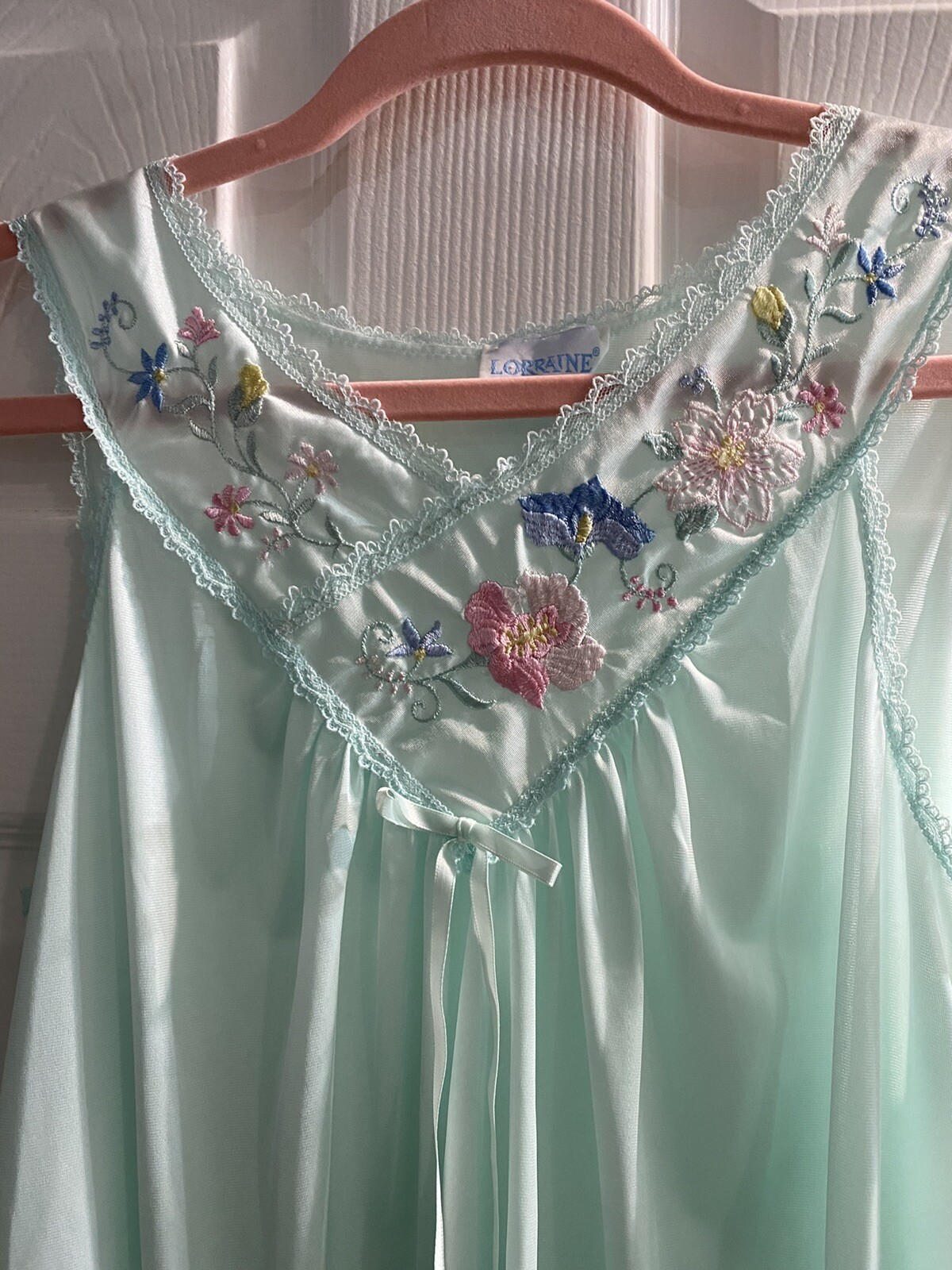 Vintage Nightgown Lorraine Baby Blue 100% Antron Nylon Gown Slip Small K36