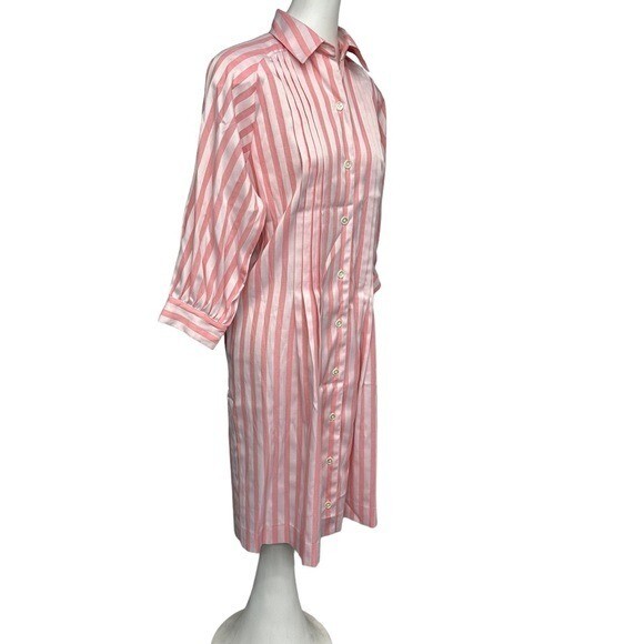 Vintage R&K Originals Shirt Dress 12 Button Down Pink Pockets Long Sleeve Stripe