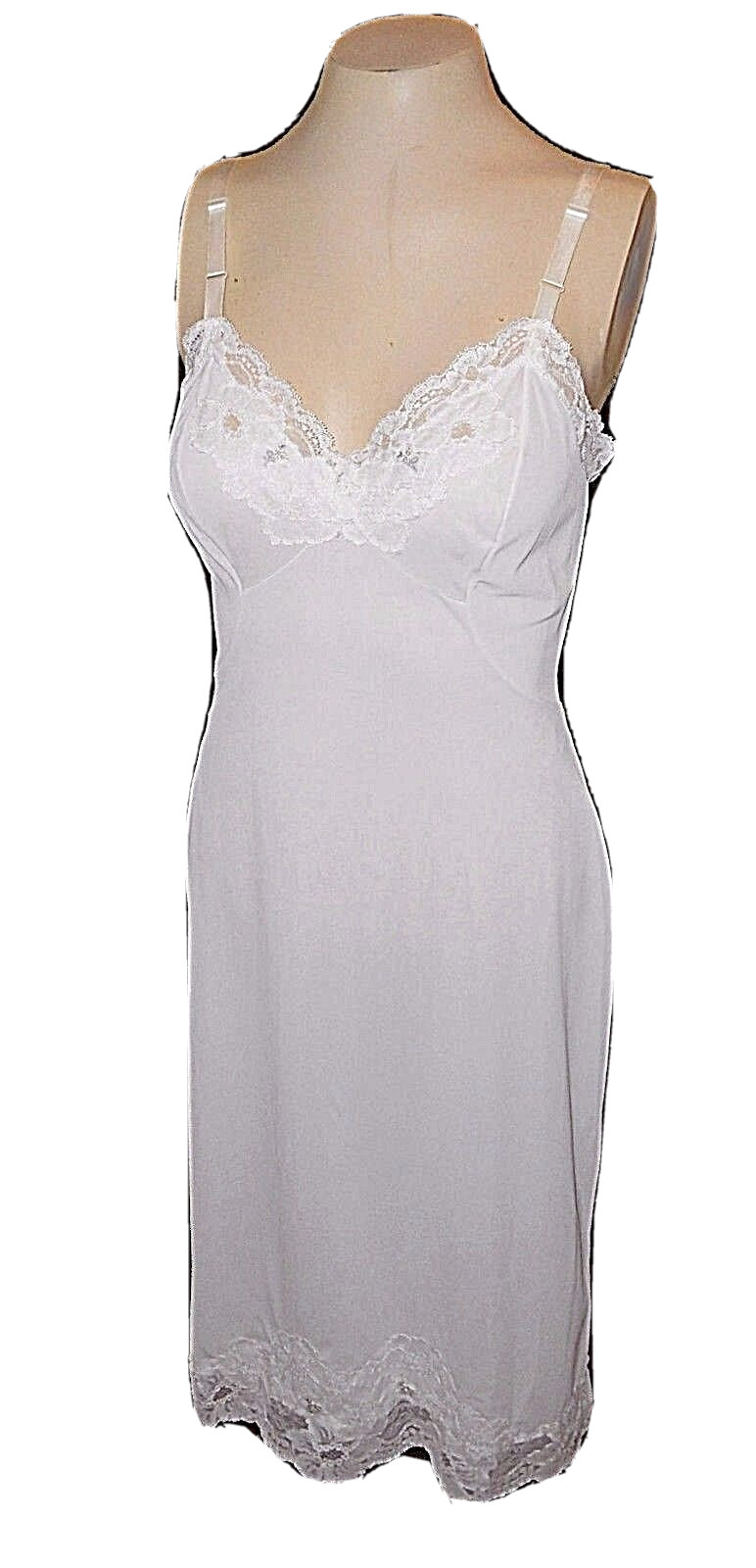 vintage 1970s Slip, Shadowline, White beautiful sexy Mint Lace Embroidery, 32