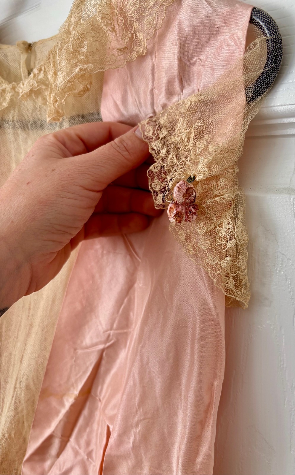 Antique c1915 Pink Silk Taffeta Lace Bodice Blouse Edwardian Fashion Titanic Era