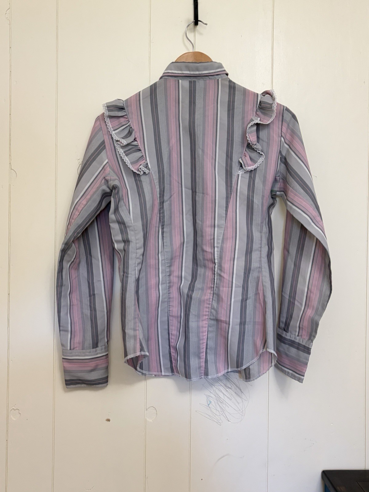 Vtg Miss Rodeo America Prairie Western Blouse Ruffle Fringe Snap Button Cowgirl