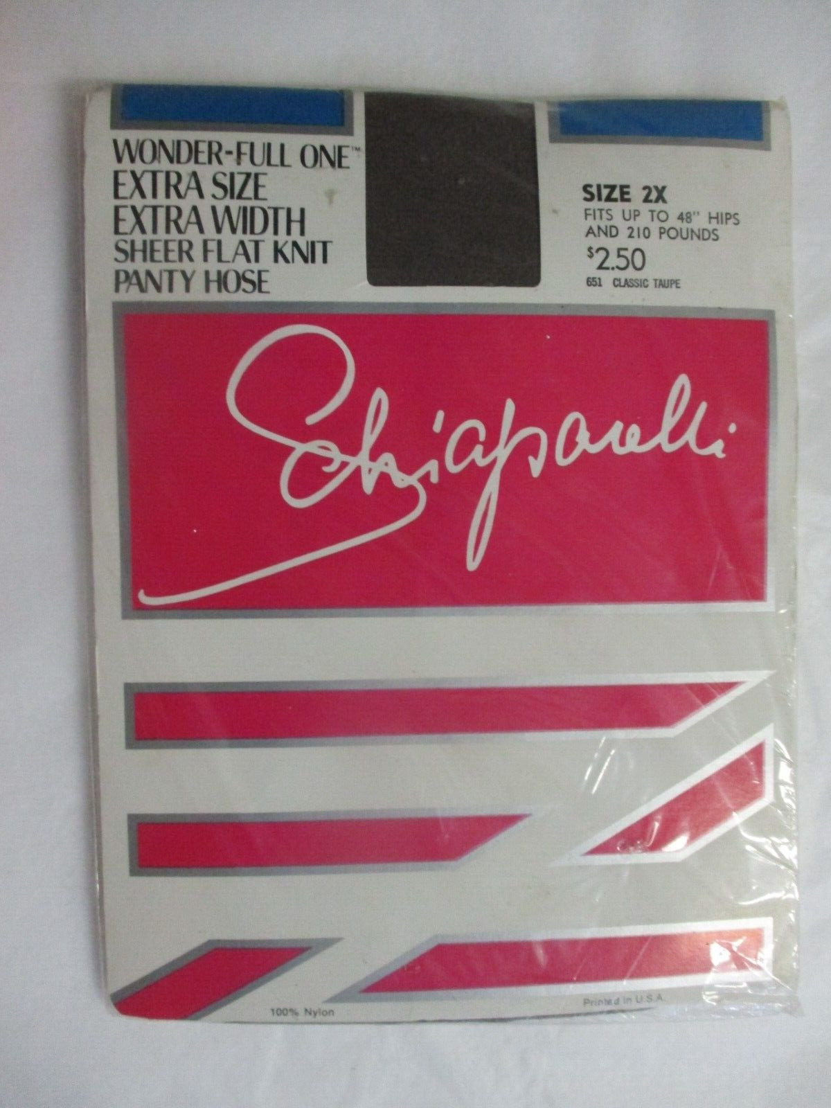 1 PR SCHIAPARELLI #651 WONDER-FULL ONE SHEER FLAT KNIT PANTYHOSE SZ 2X TAUPE
