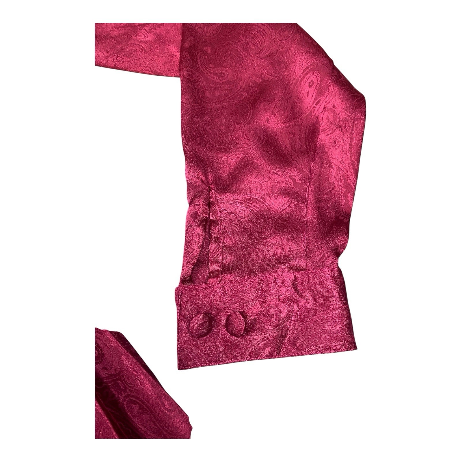VTG 80s Impromptu Maroon Paisley Pleated Maxi Dress Size 7/8 SMALL Long Sleeve