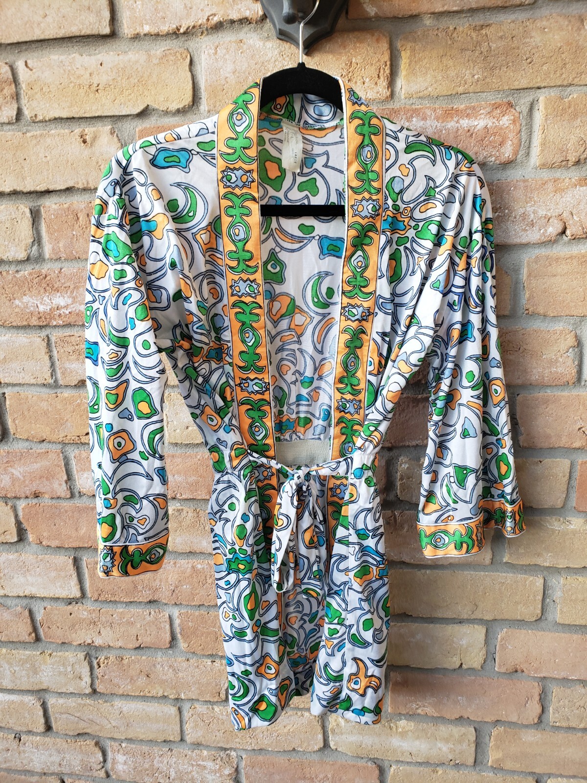 VTG 70s Roxanne Womens Sz L Multicolor Nylon Short Swim Robe Cover Up Union Tag