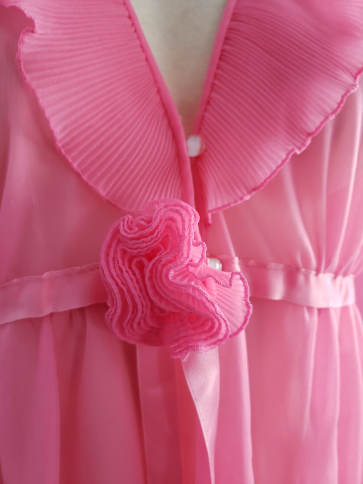 vtg 60’s 70’s EVETTE hot pink double layer chiffon peignor robe coverup sz S/M