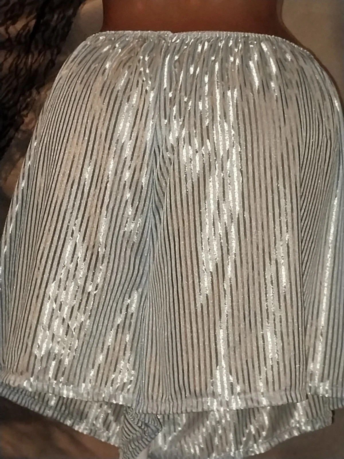 VTG SILKY BABY BLUE SHINY STRIPES LACE PANTIES BLOOMERS BLOUSE SLEEP SHIRT 48″