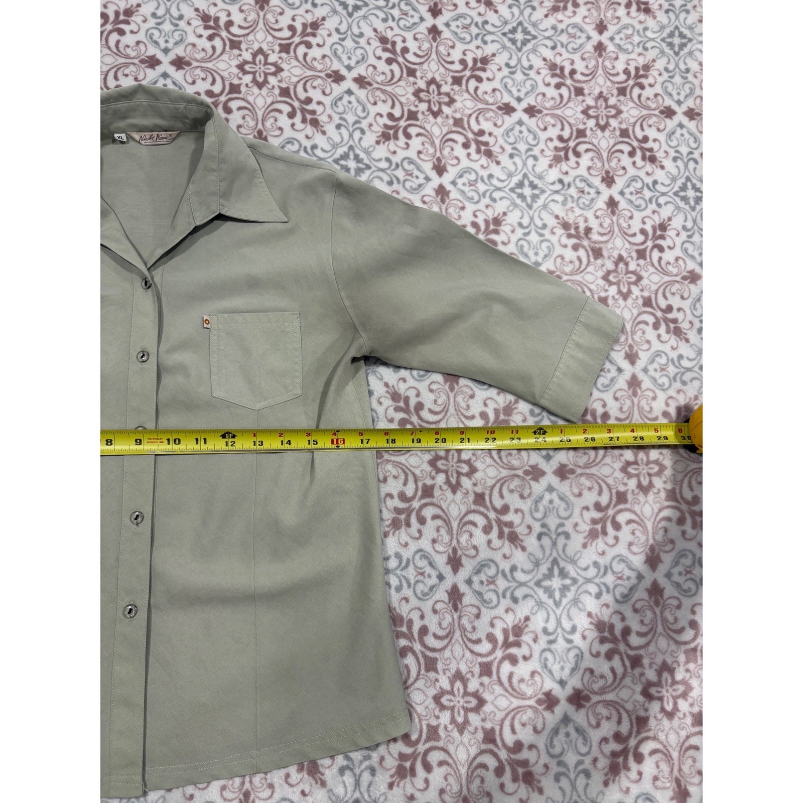 VTG Nick Name Vintage Sage Green ButtonUp Shirt XL Elbow Sleeve Utility Workwear