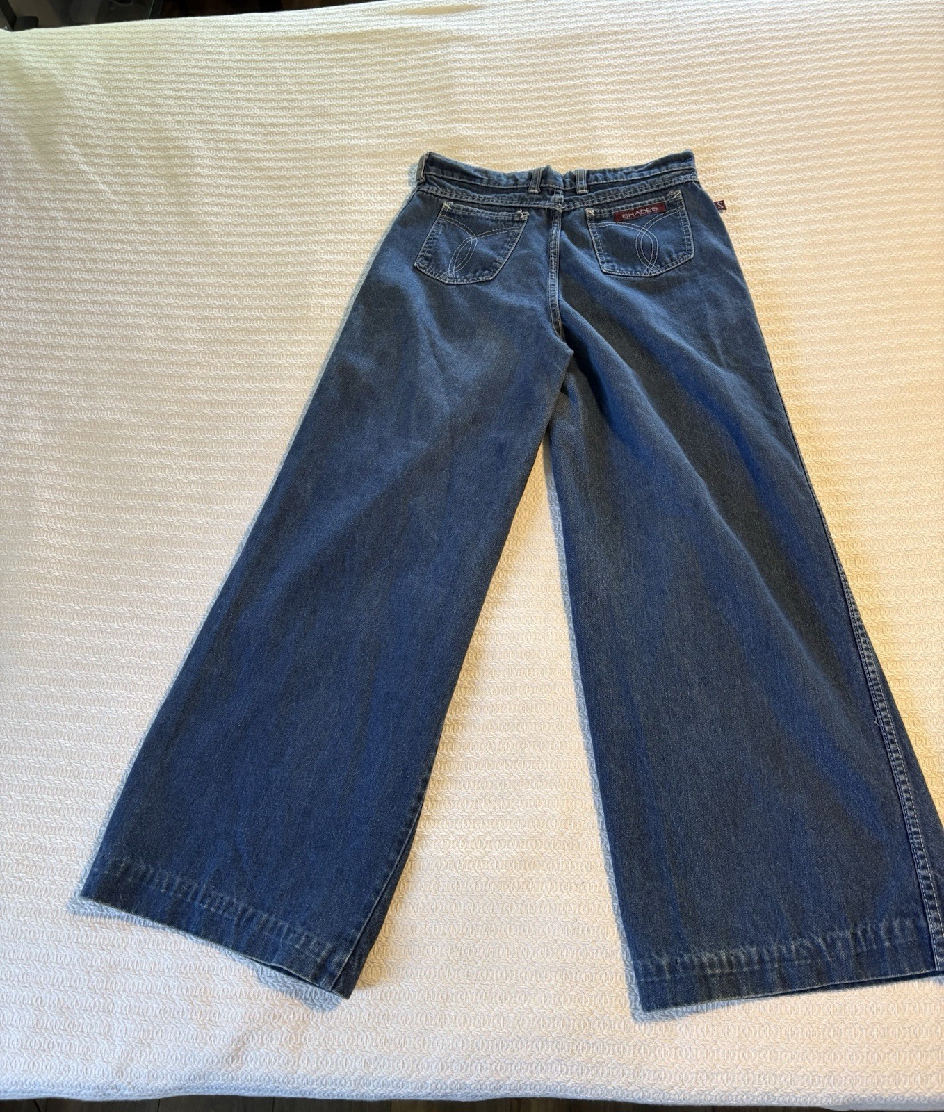 Vintage 70s Shades Classic Wide Straight Leg Jeans Stove Pipe Boho Rocker 13/14