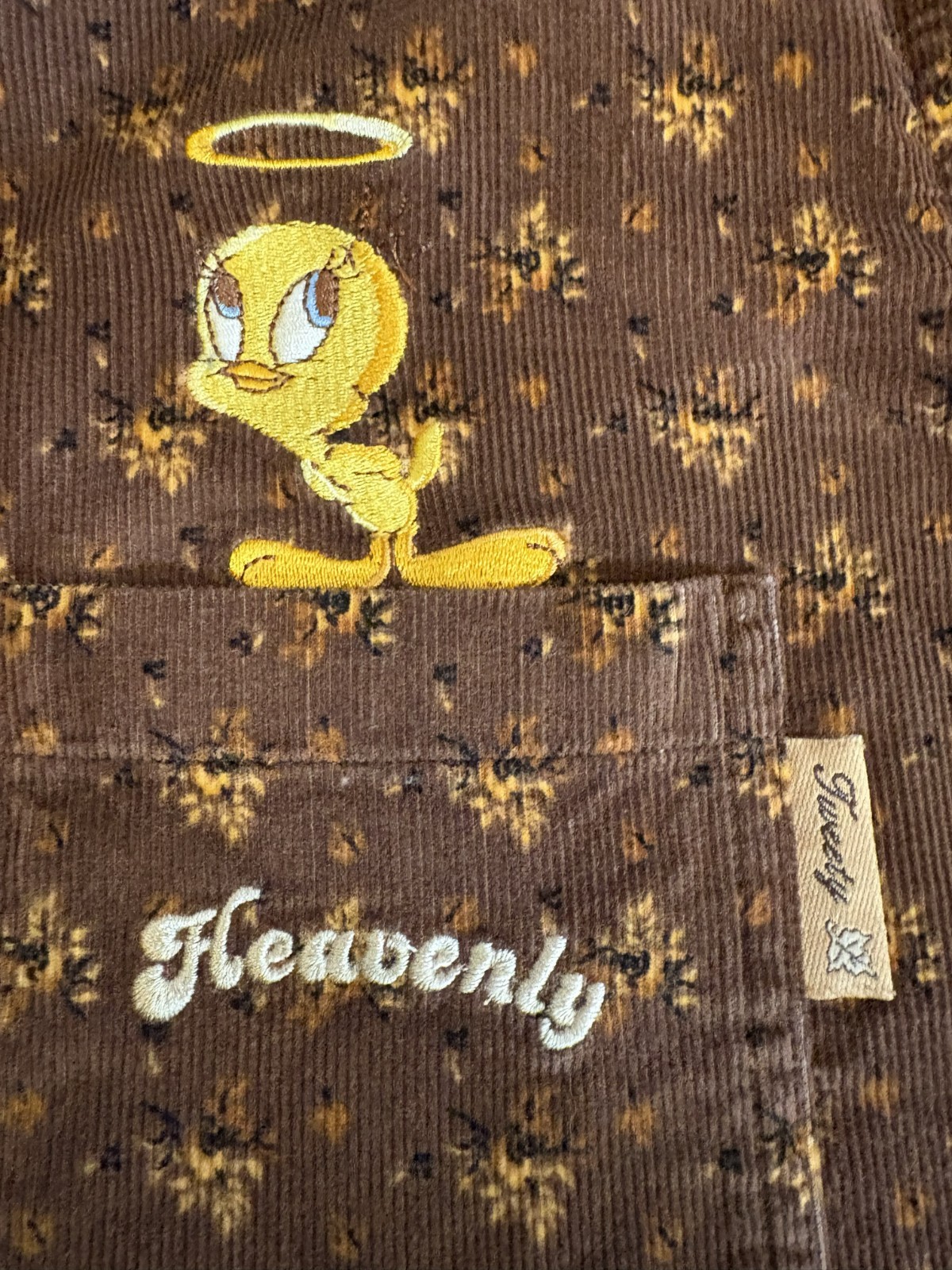 VTG Looney Tunes Woman’s Floral Corduroy Button Up Tweety Bird Size 14W/16W