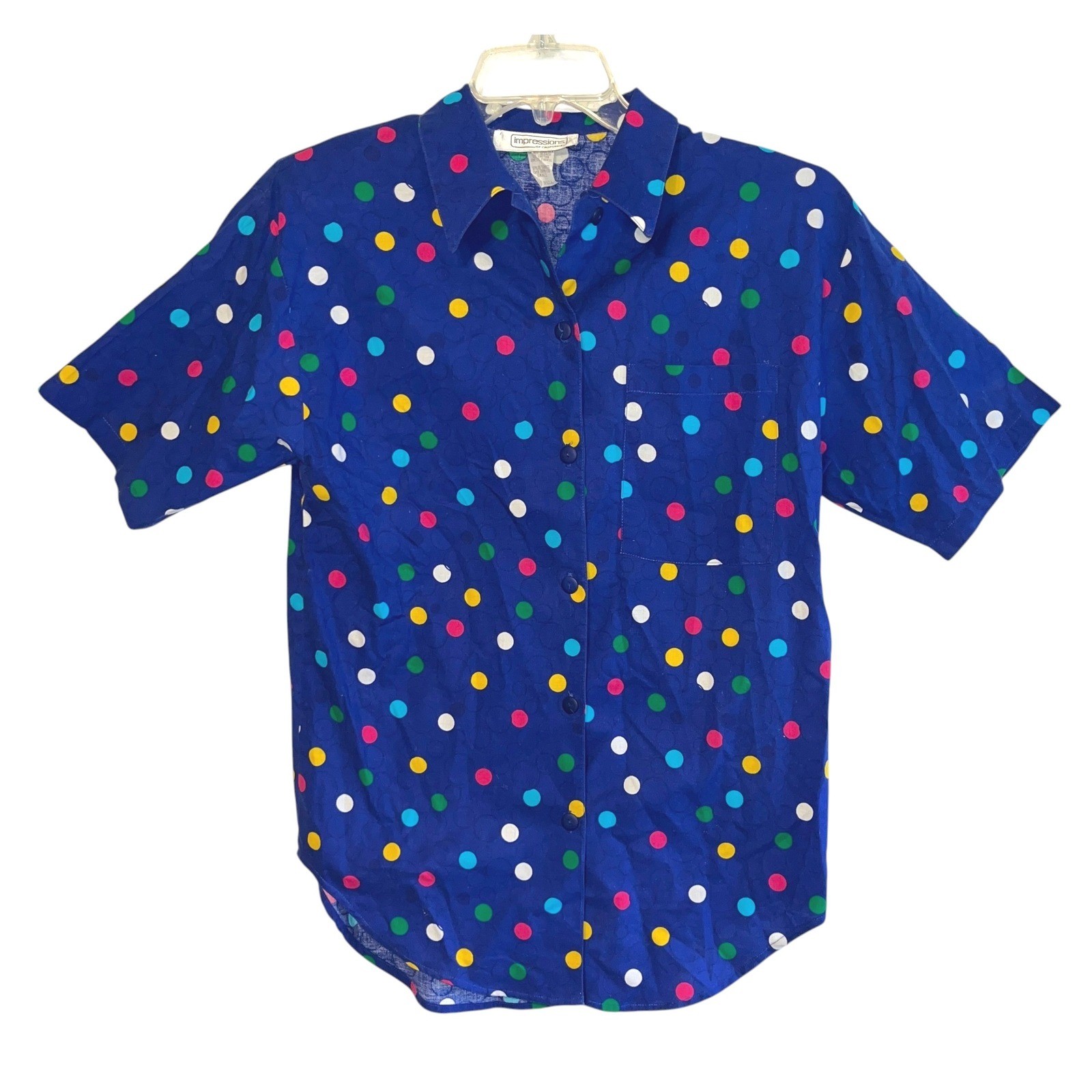 Women’s Vintage Impressions of California Blue Polka Dot Button Up Shirt Small