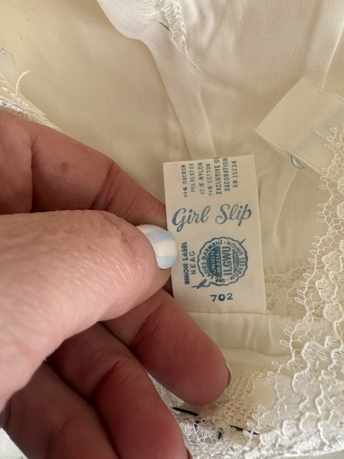 Vintage Loomcraft Full Slip Dress Girls Sz 14 White Lace Detail Adj Straps NOS