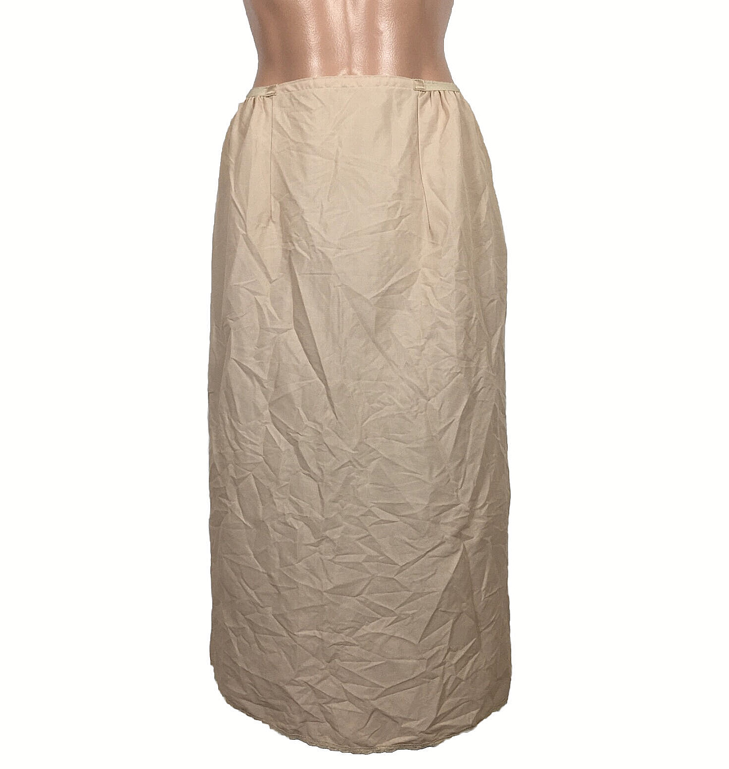 Vassarette half slip Beige sz M T Lace Elastic Waist Slit USA Antron III Nylon