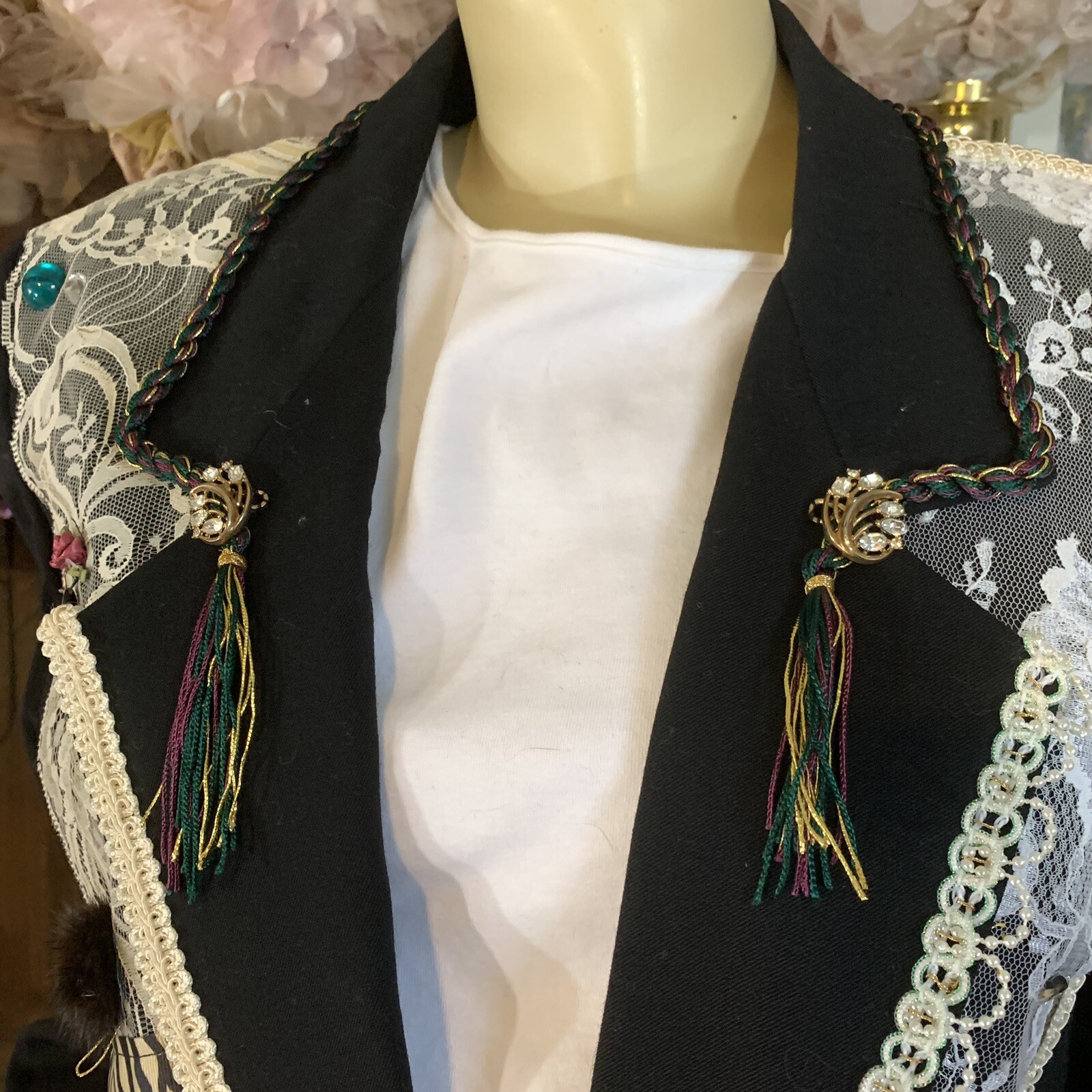 VINTAGE CIRCA 1980’S MICKI CUSTOM DESIGNED BLACK WOOL-BLEND BLAZER SIZE 14