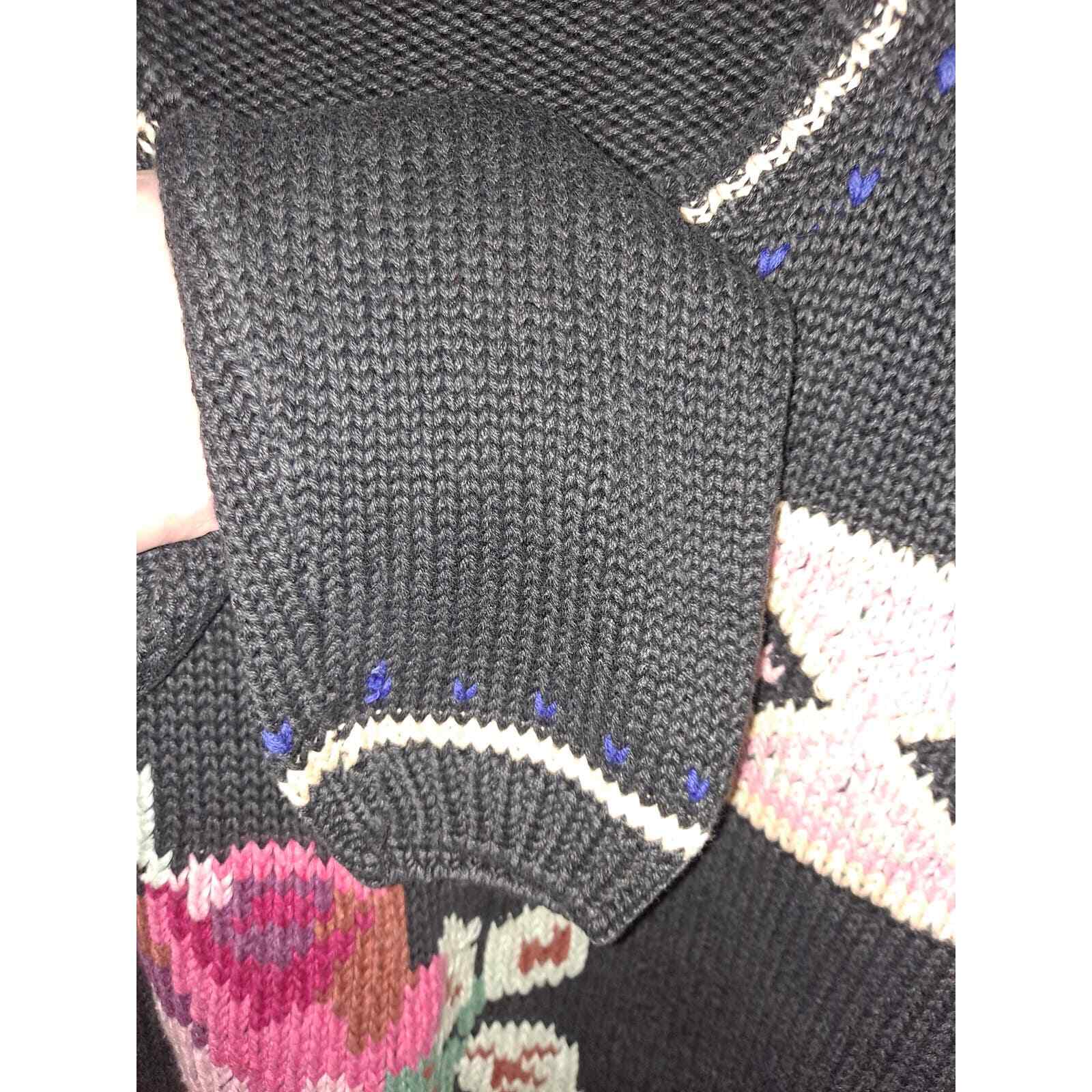 Crazy Horse Black with Flowers Knit Long Sweater Size 6
