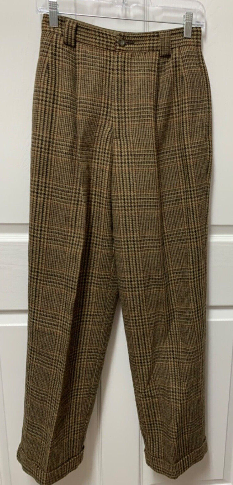 vtg Gap vest size M & pants size 4 menswear brown Plaid wool blend calfskin EC