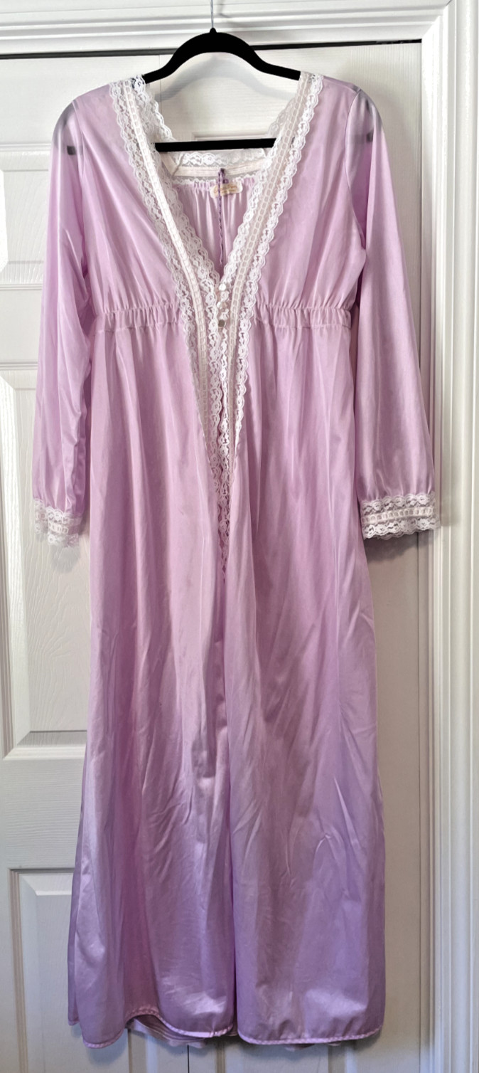 Vintage Erica Loren nylon peignoir set M long purple lavender USA nightgown robe