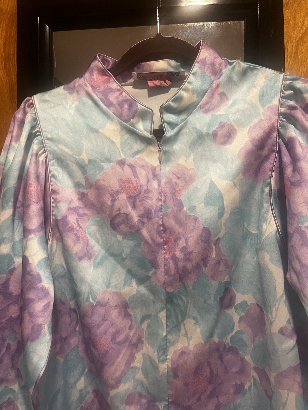Vintage Evelyn Pearson For Lord & Taylor Floral Zip Front Long Night Gown Size L