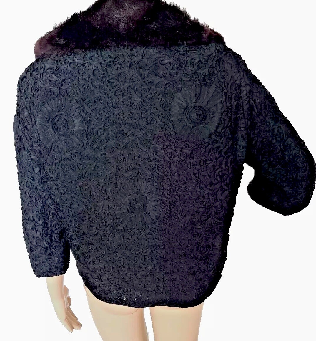 Vtg 50s Black Evening Jacket 3/4 Blk Mink Collar Cropped Bruno Furs Chicago S