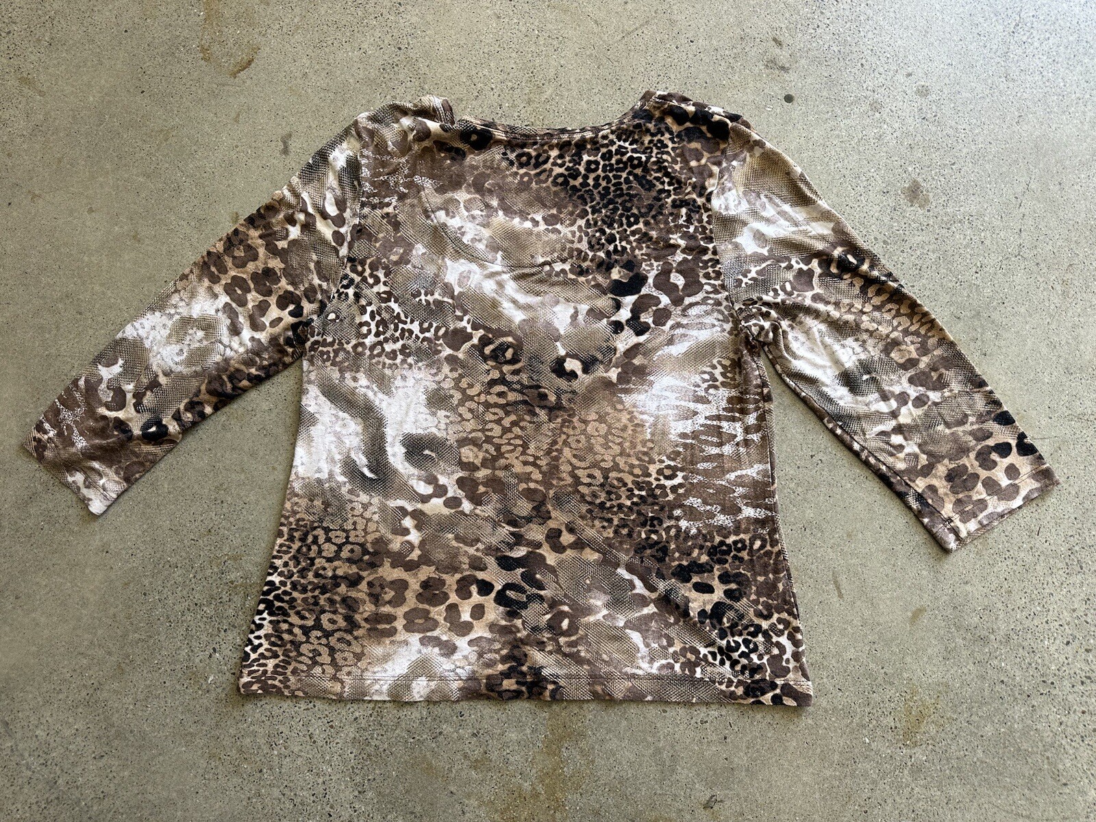 Vintage Top Story Brown Rayon Blend Mixed Animal Leopard Snake Print Top Size L