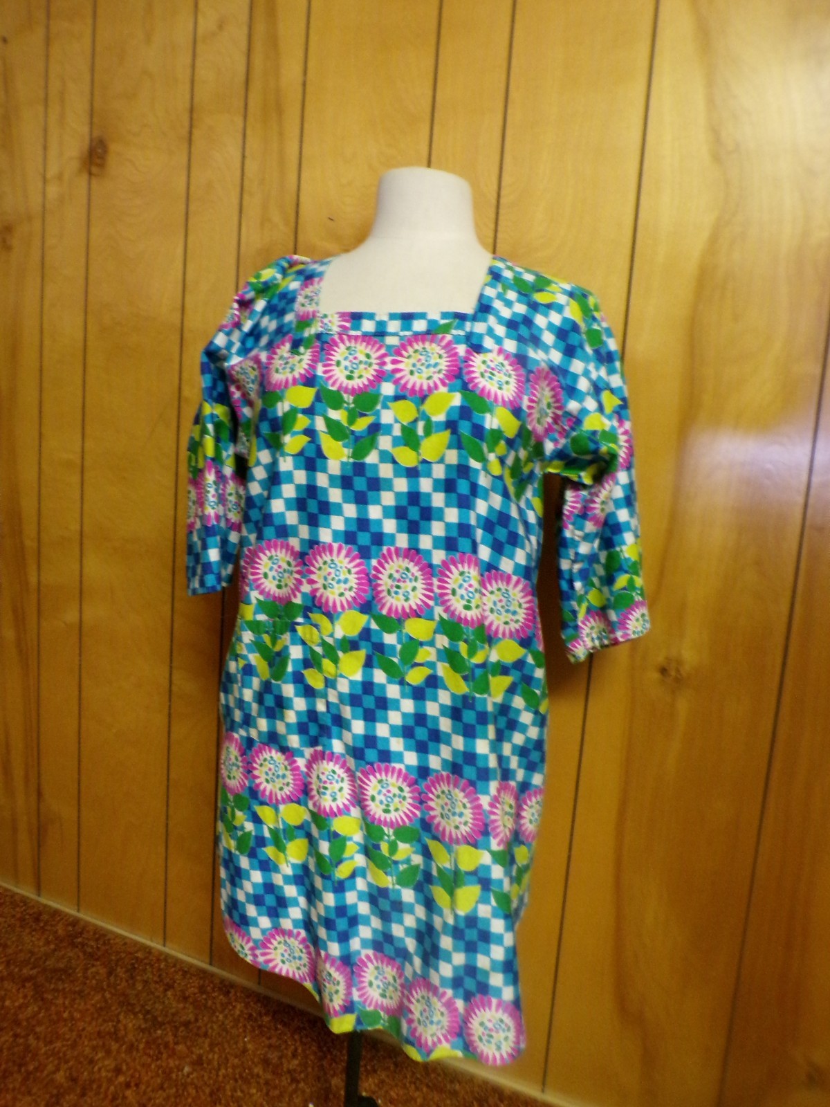 Vintage 1970’s Colorful Smock Open Back Blouse Shirt Top Waist 34″