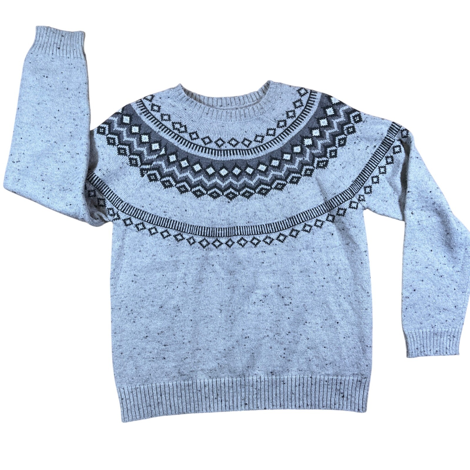 Weatherproof Vintage Fair Isle Sweater Womans L Gray Nordic Cabin Core Pullover