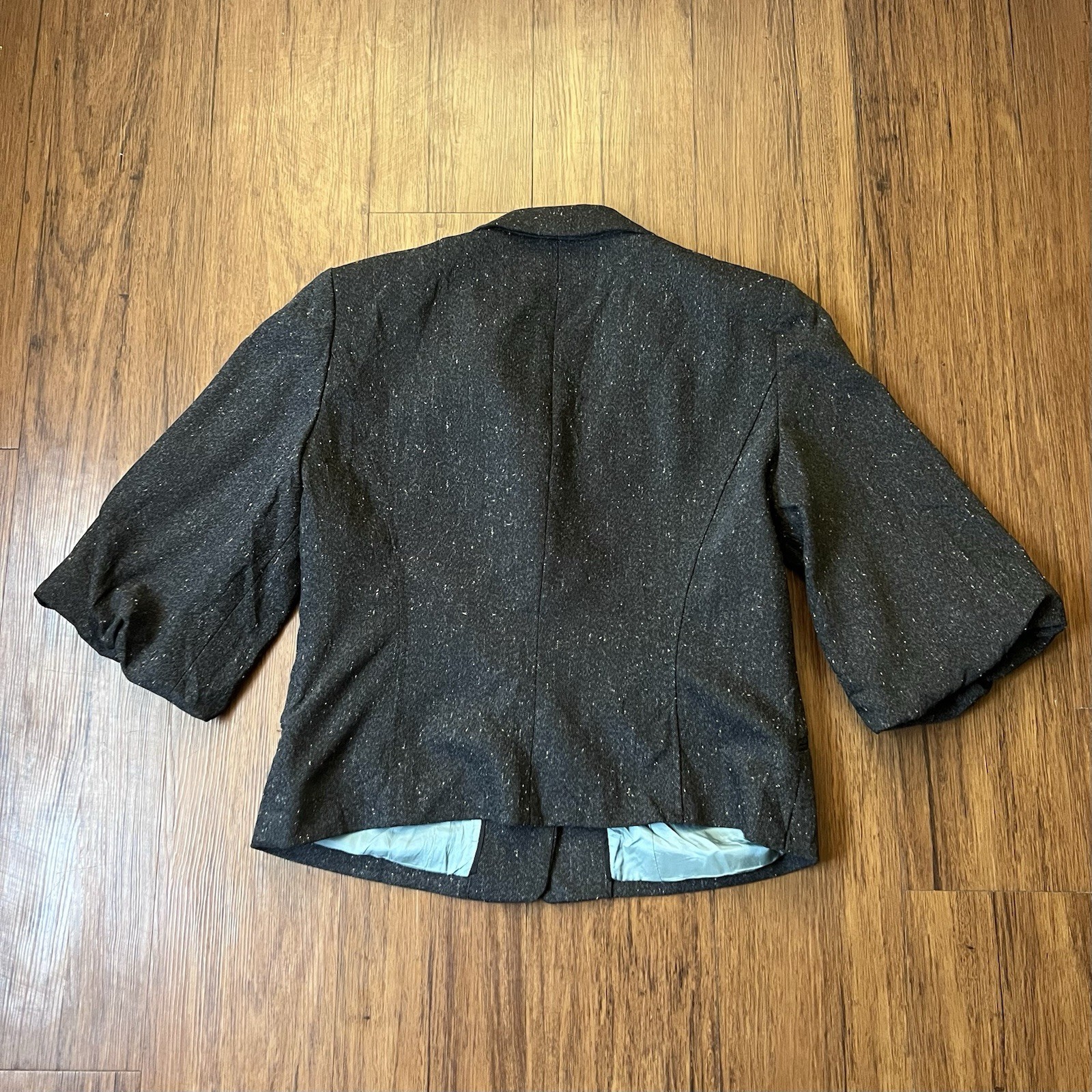 Vintage Y2K Blazer Size 10 Womens Gray Tweed 3/4 Sleeve Jacket Career Bubble Hem